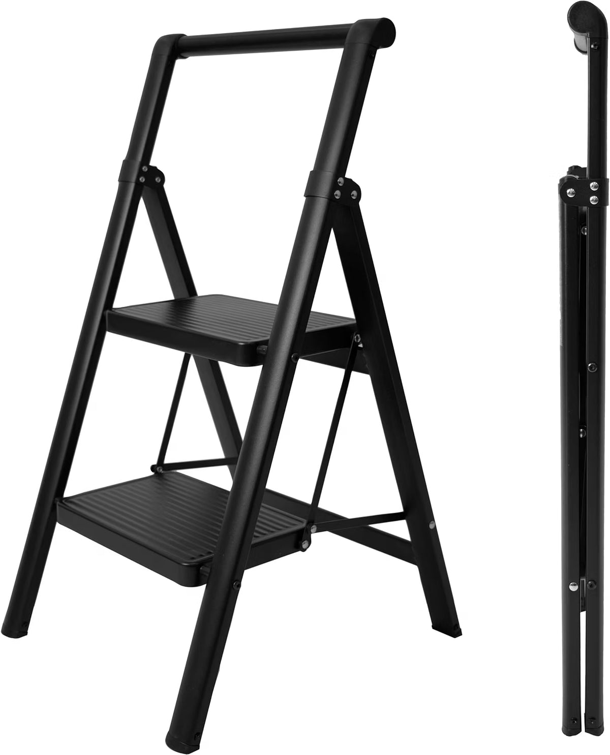 UZIRO Escalera Plegable 2 Peldaños, Liviana y Compacta, Diseño Decorativo, Peldaños Anchos Antideslizantes, Ideal para Uso en Hogar, Cocina y Oficina, Fácil de Guardar