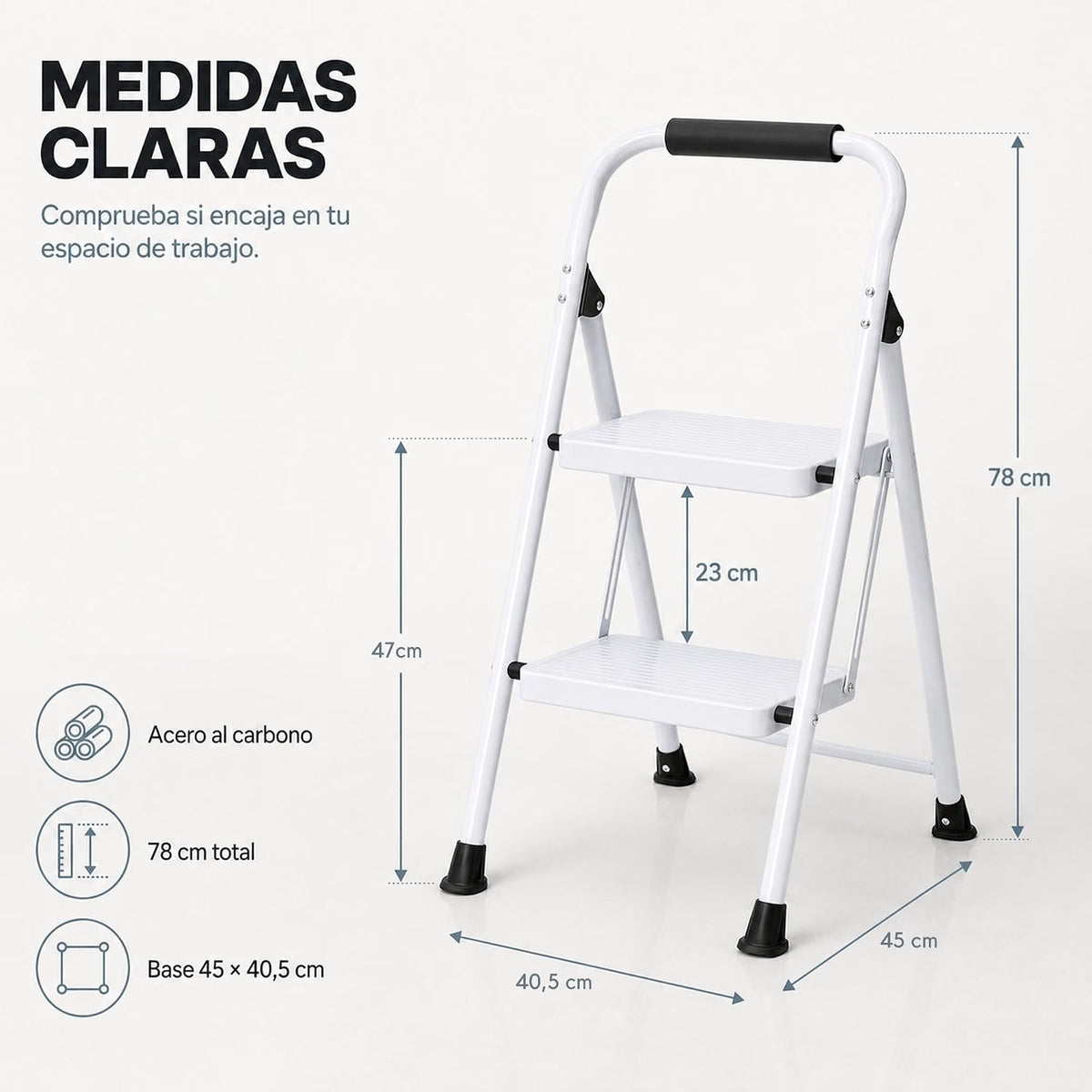 UZIRO Escalera Plegable 2 Peldaños, Escalones y Patas Antideslizantes de Acero al Carbono, Mango Acolchado y Estructura Reforzada, Escalera Pequeña Plegable, Escalera 2 Peldaños Plegable
