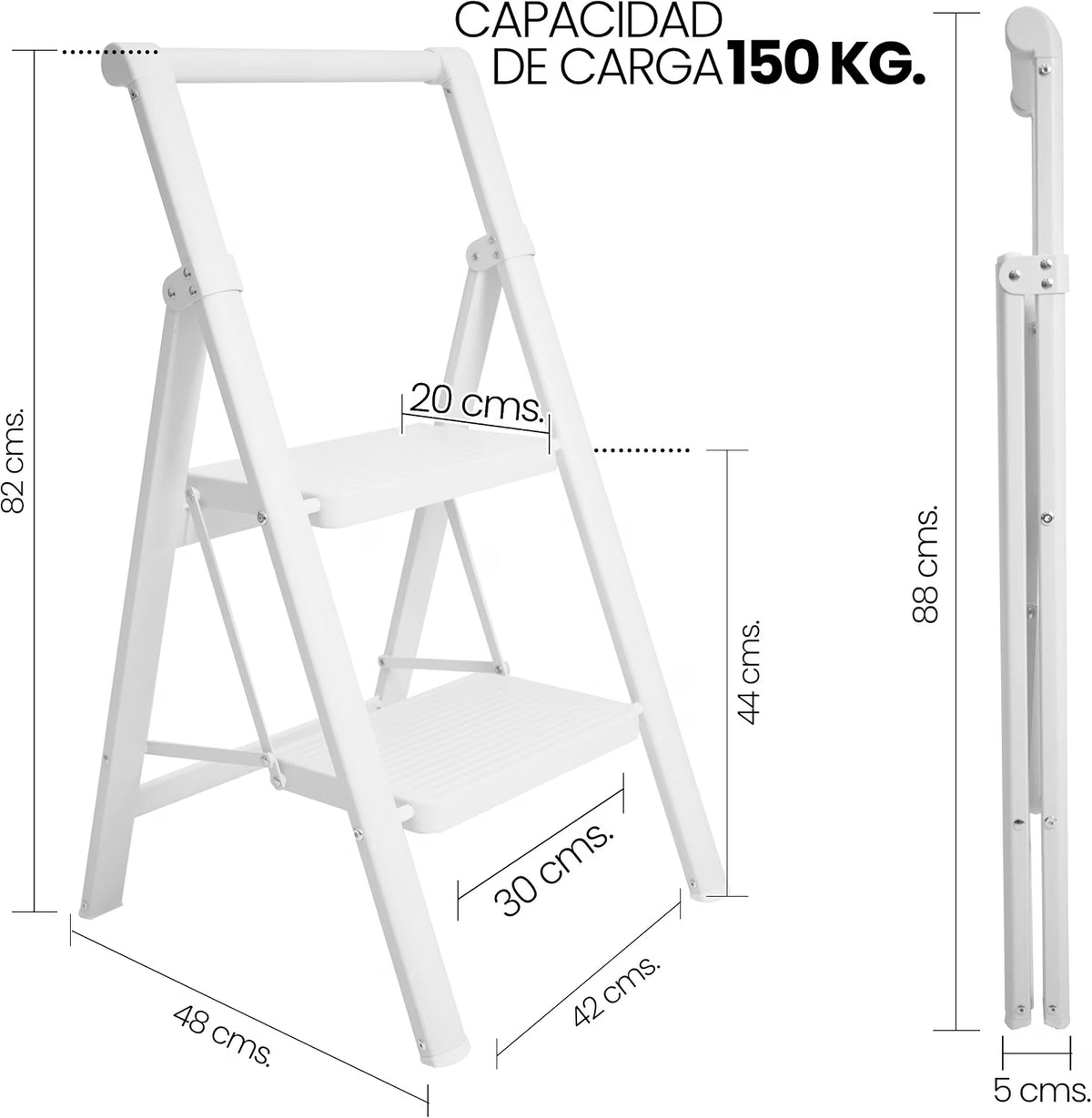 UZIRO Escalera Plegable 2 Peldaños, Liviana y Compacta, Diseño Decorativo, Peldaños Anchos Antideslizantes, Ideal para Uso en Hogar, Cocina y Oficina, Fácil de Guardar