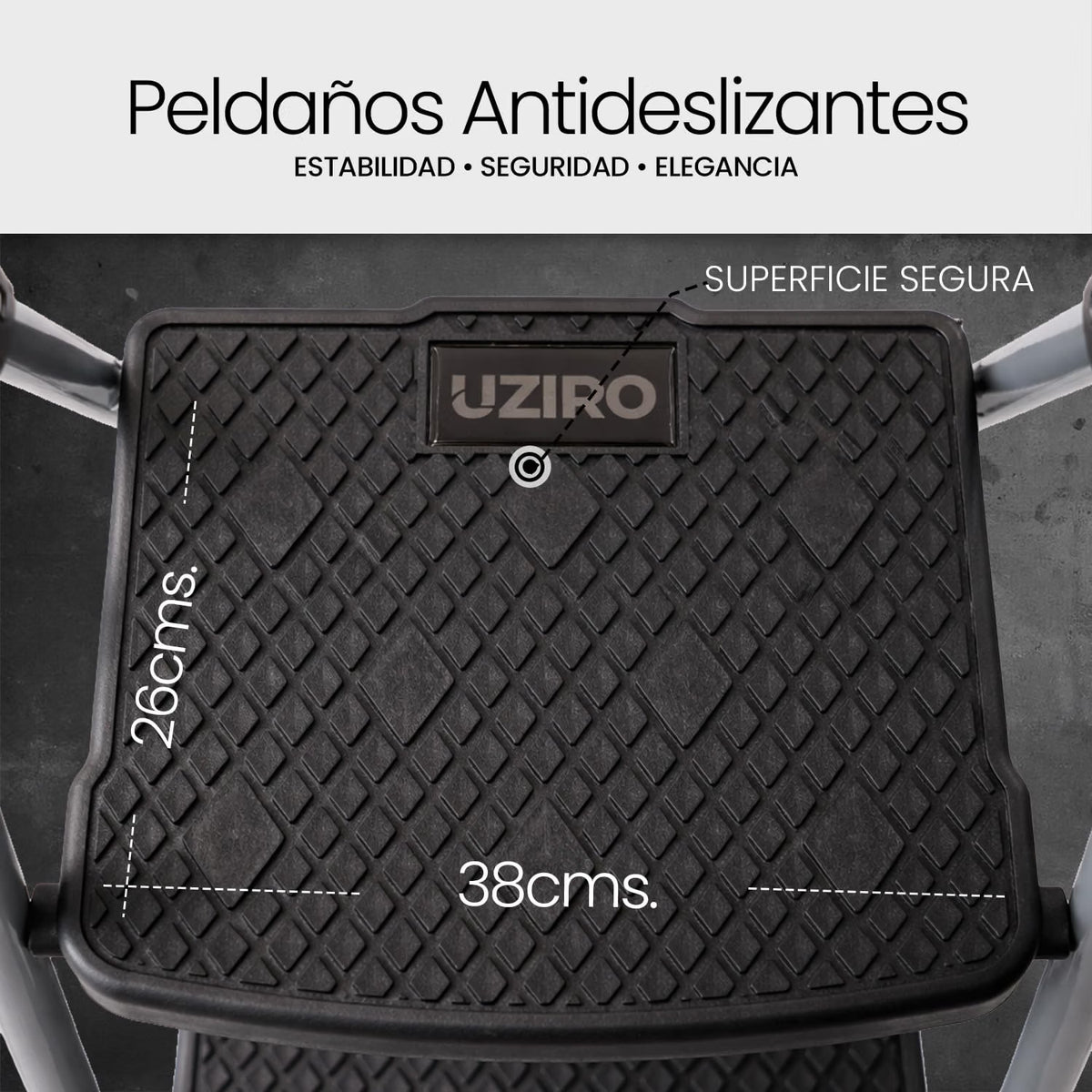 UZIRO Escalera Plegable 4 Peldaños, Estructura de Acero y Aluminio, Antideslizante y Liviana