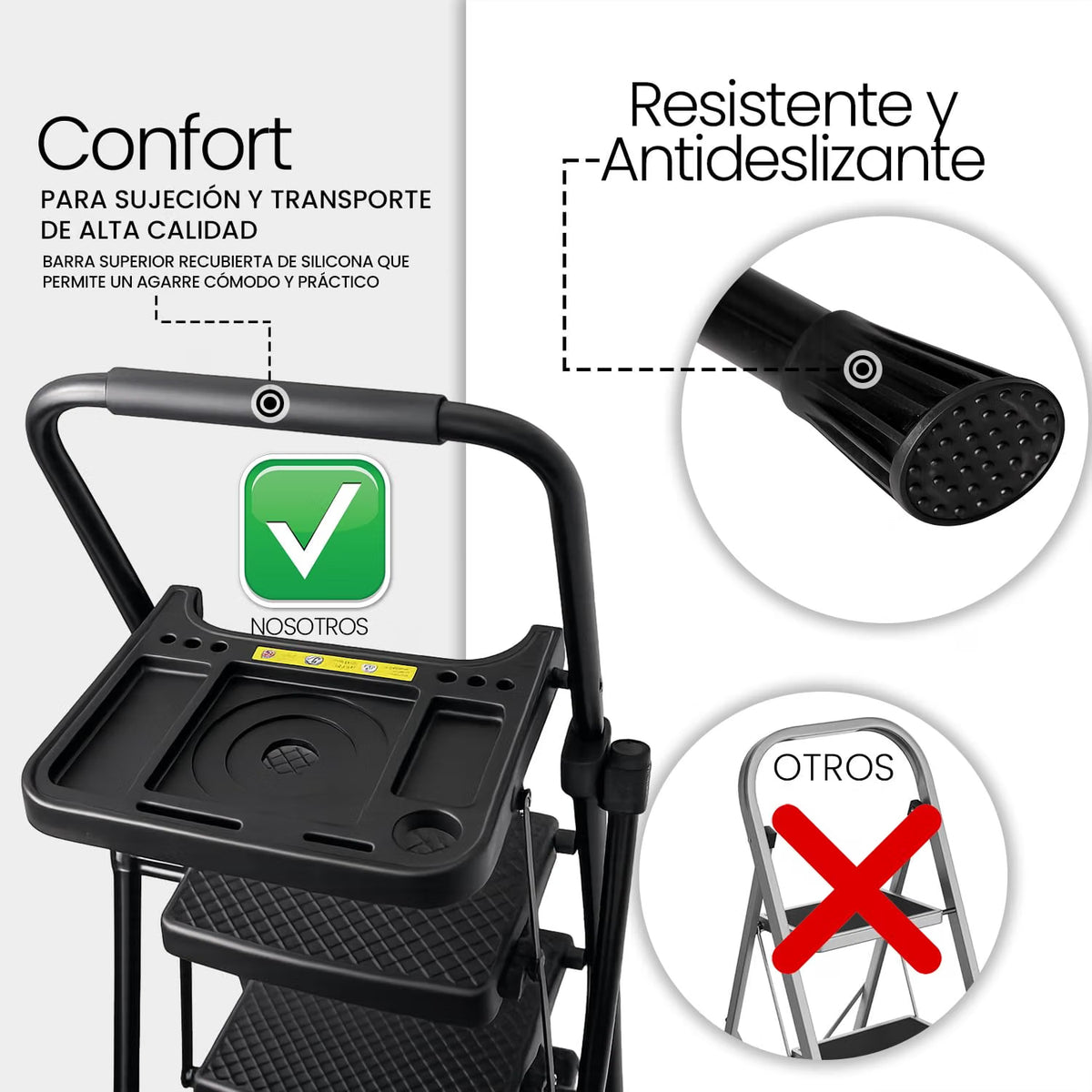 UZIRO Escaleras Plegables 4 Peldaños con Bandeja y Peldaños Anchos para Hogar