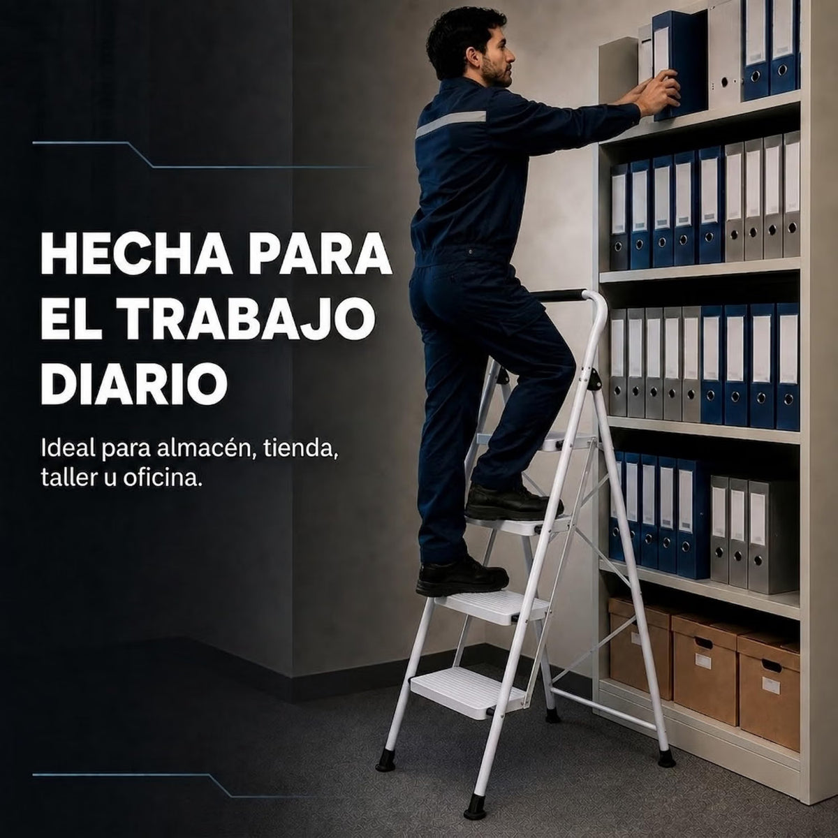 UZIRO Escalera 4 Peldaños Plegable, Escalones y Patas Antideslizantes de Acero al Carbono, Mango Acolchado y Estructura Reforzada, Escalera Plegable 4 Peldaños, Escaleras Plegables