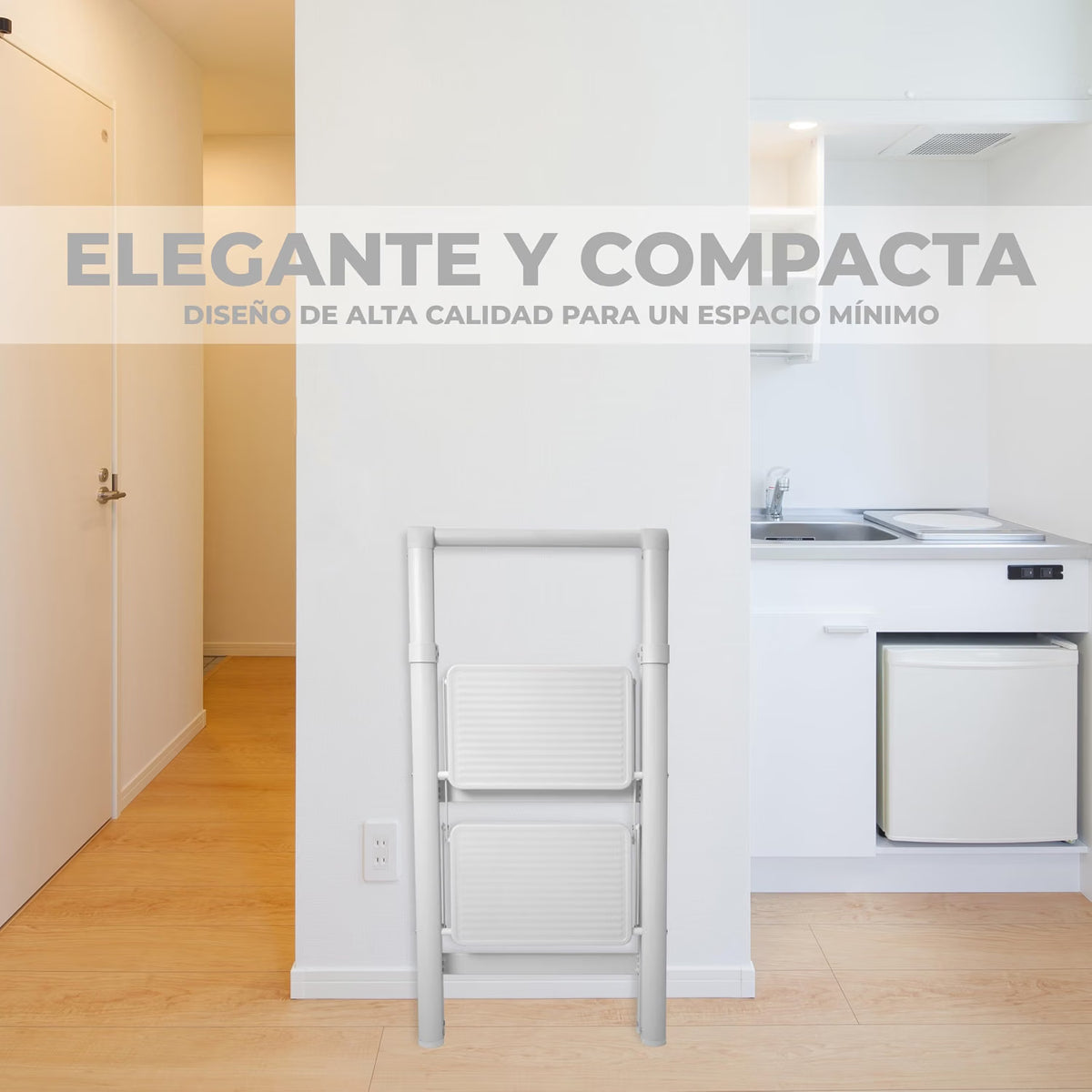 UZIRO Escalera Plegable 2 Peldaños, Liviana y Compacta, Diseño Decorativo, Peldaños Anchos Antideslizantes, Ideal para Uso en Hogar, Cocina y Oficina, Fácil de Guardar