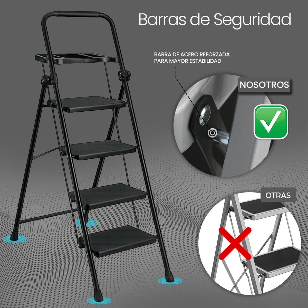 UZIRO Escaleras Plegables 4 Peldaños con Bandeja y Peldaños Anchos para Hogar