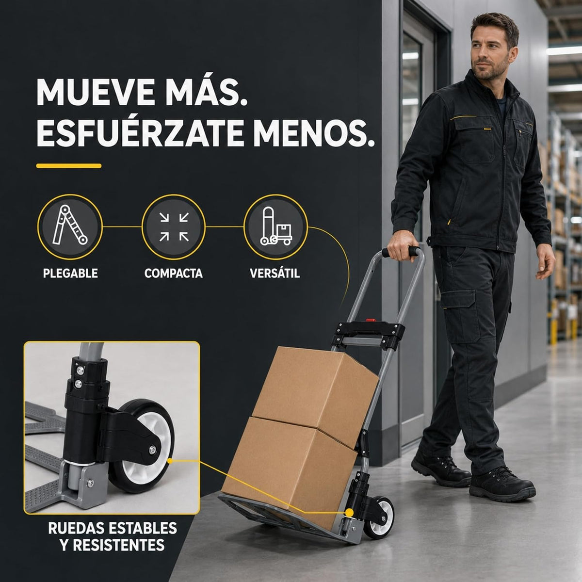 UZIRO Carretilla plegable 75 kg de acero y aluminio con mango telescópico