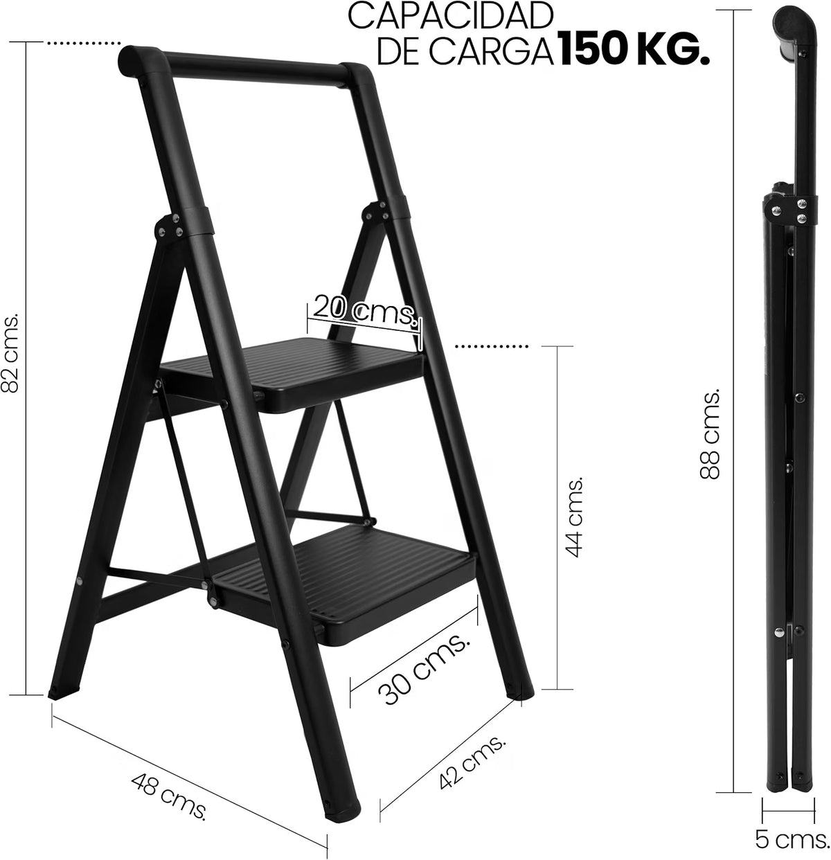 UZIRO Escalera Plegable 2 Peldaños, Liviana y Compacta, Diseño Decorativo, Peldaños Anchos Antideslizantes, Ideal para Uso en Hogar, Cocina y Oficina, Fácil de Guardar