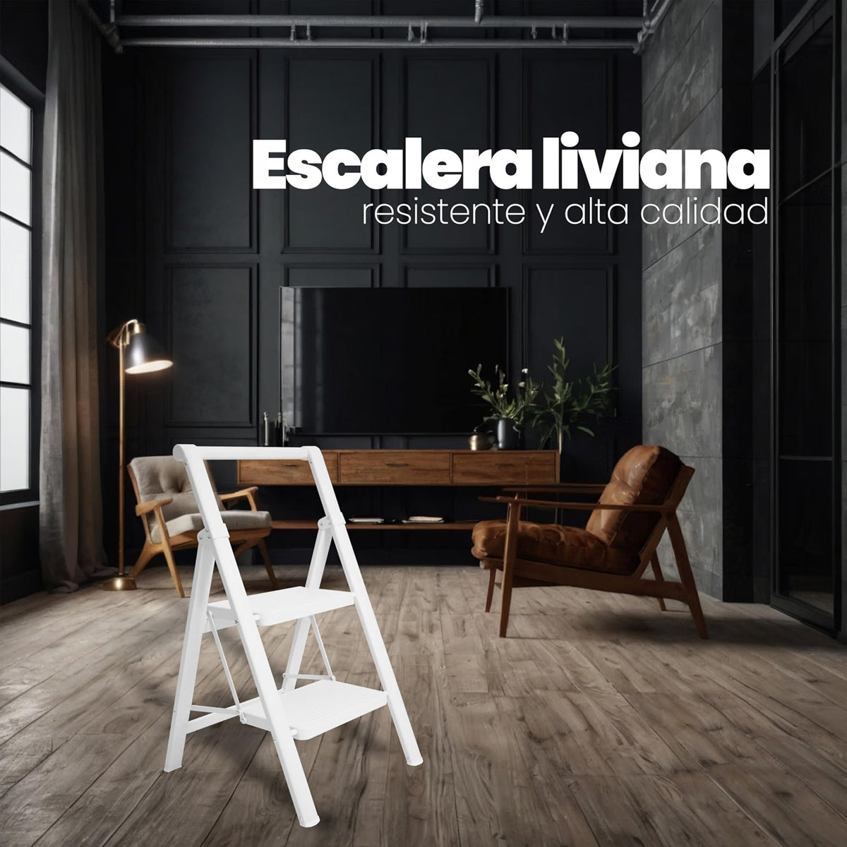 UZIRO Escalera Plegable 2 Peldaños, Liviana y Compacta, Diseño Decorativo, Peldaños Anchos Antideslizantes, Ideal para Uso en Hogar, Cocina y Oficina, Fácil de Guardar