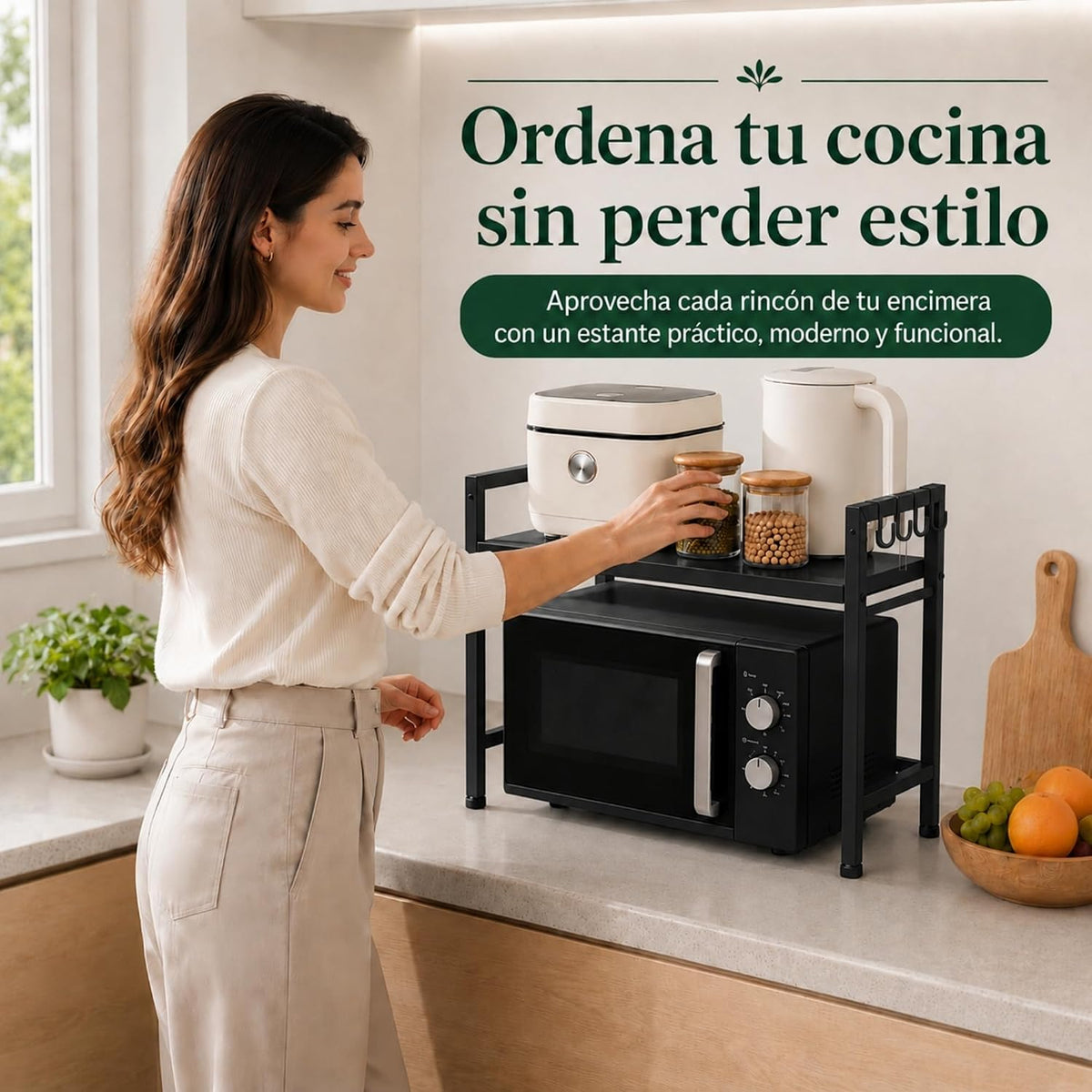 UZIRO Estante para microondas extensible 40–64 cm, acero al carbono y 4 ganchos