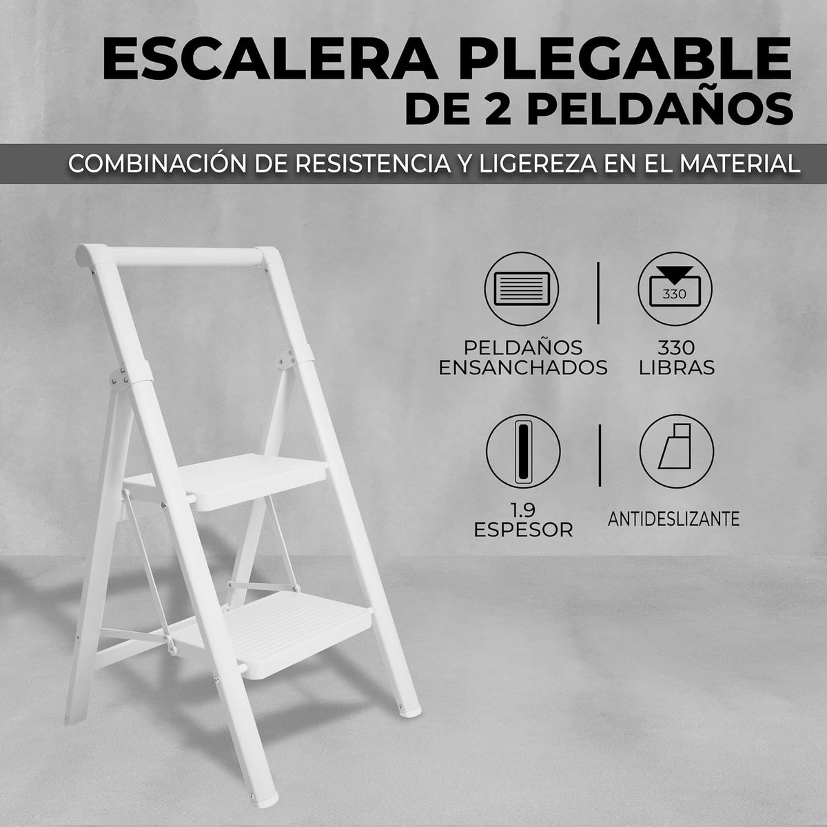 UZIRO Escalera Plegable 2 Peldaños, Liviana y Compacta, Diseño Decorativo, Peldaños Anchos Antideslizantes, Ideal para Uso en Hogar, Cocina y Oficina, Fácil de Guardar