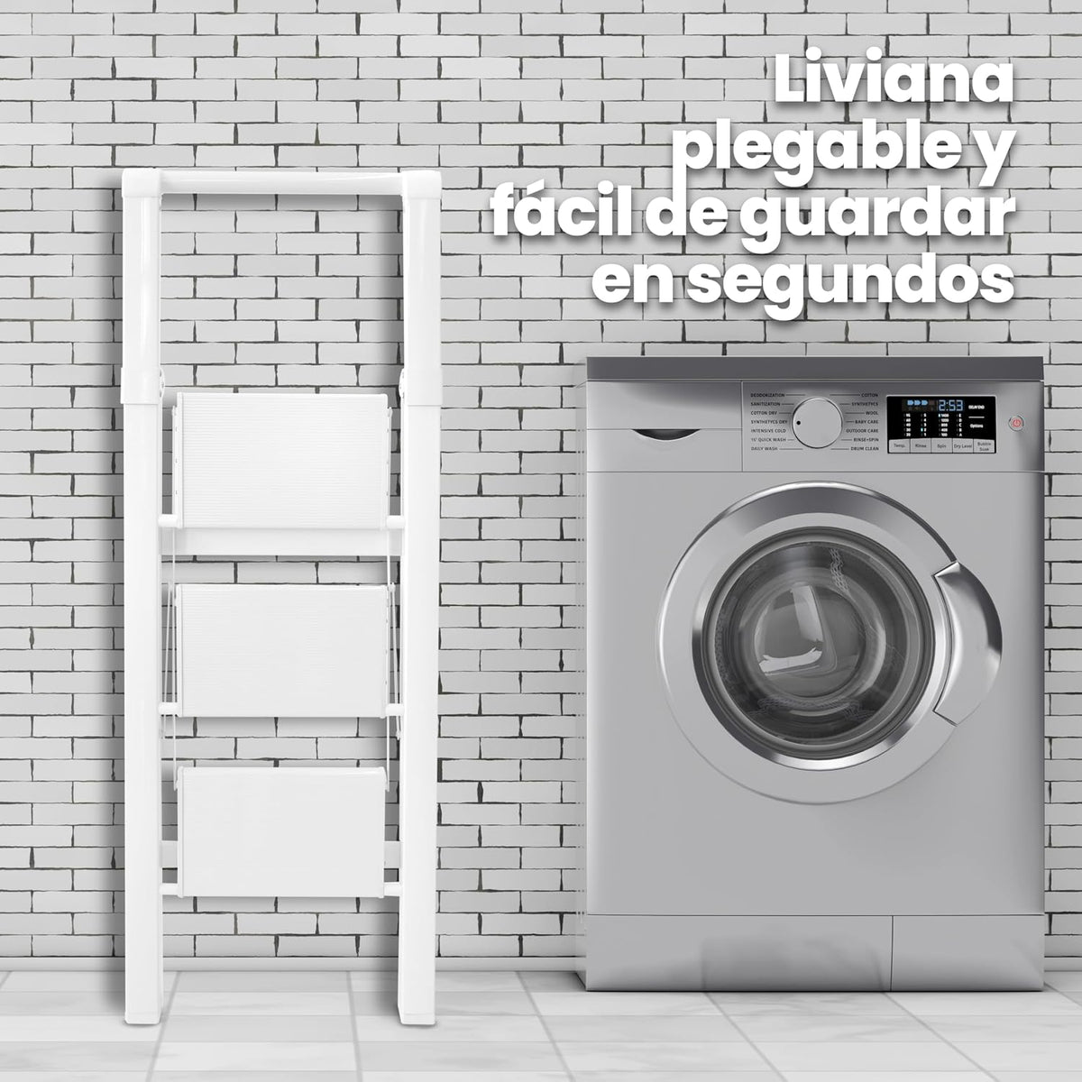 UZIRO Escalera plegable de aluminio 3 peldaños amplios antideslizantes, ligera y compacta