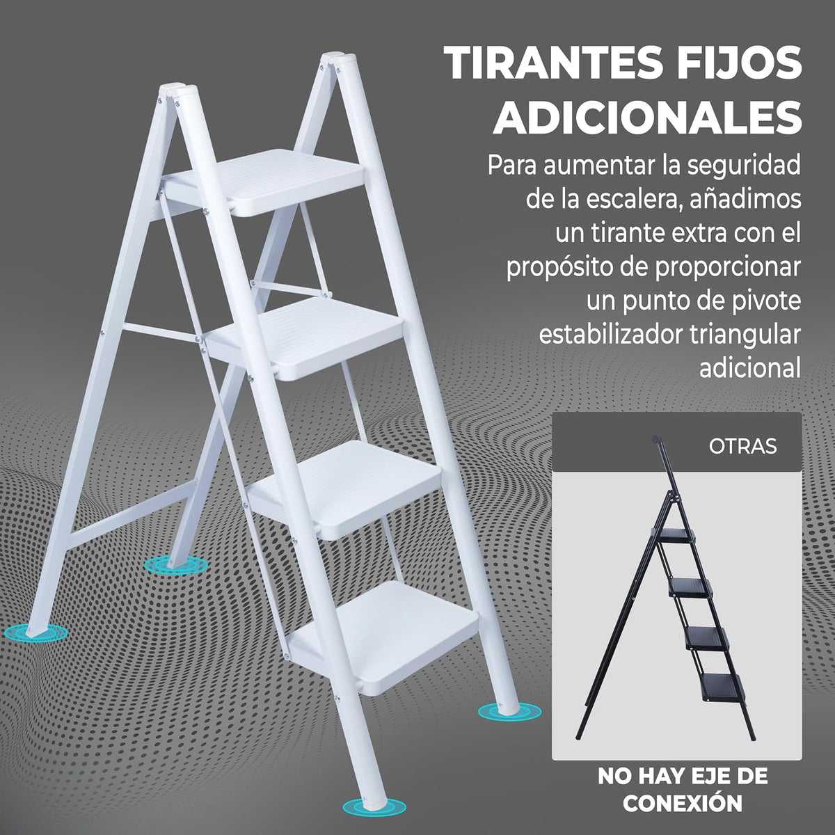 UZIRO Escalera liviana plegable de acero blanca, 3 peldaños anchos decorativa