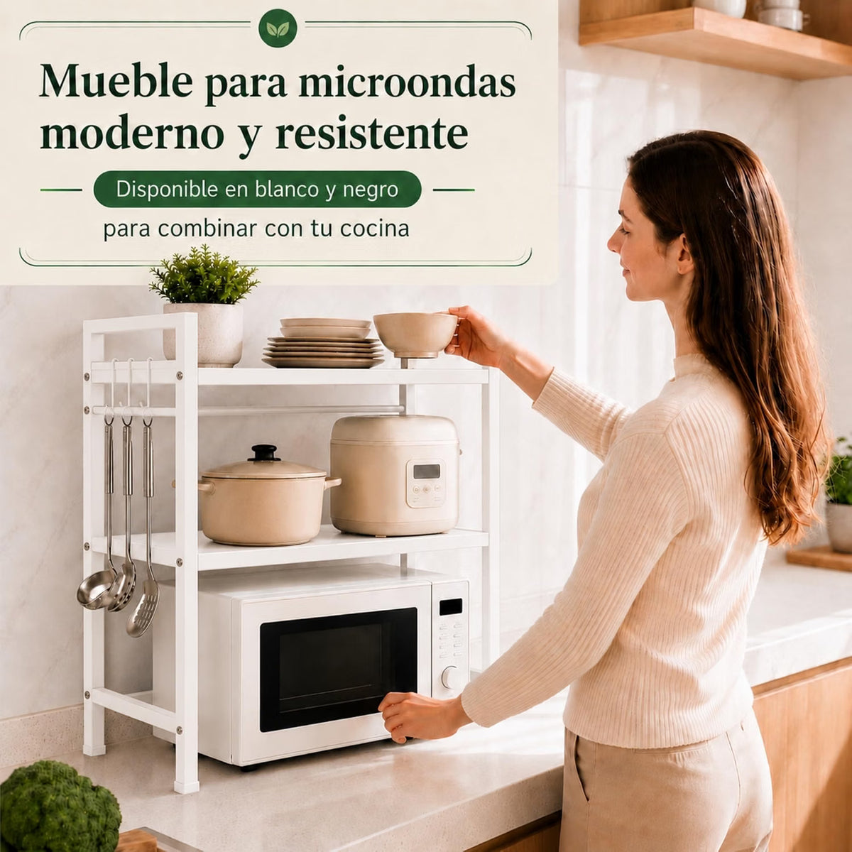 UZIRO Estante Microondas Extensible de 2 Niveles, Ajustable de Acero al Carbono, Capacidad por Niveles hasta 30 kg, Incluye 4 Ganchos, Soporte Microondas Encimera, Estanteria Cocina Encimera