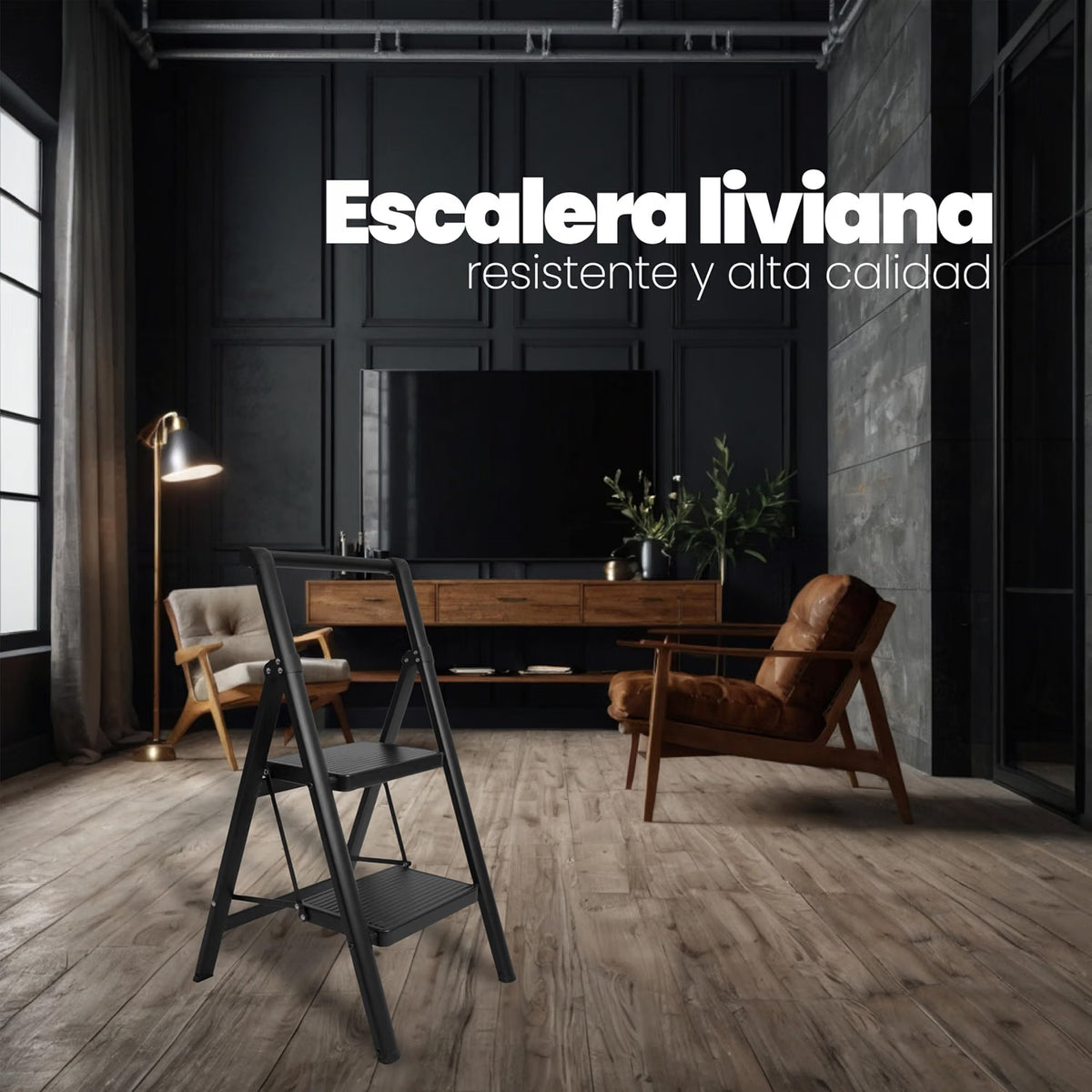 UZIRO Escalera Plegable 2 Peldaños, Liviana y Compacta, Diseño Decorativo, Peldaños Anchos Antideslizantes, Ideal para Uso en Hogar, Cocina y Oficina, Fácil de Guardar