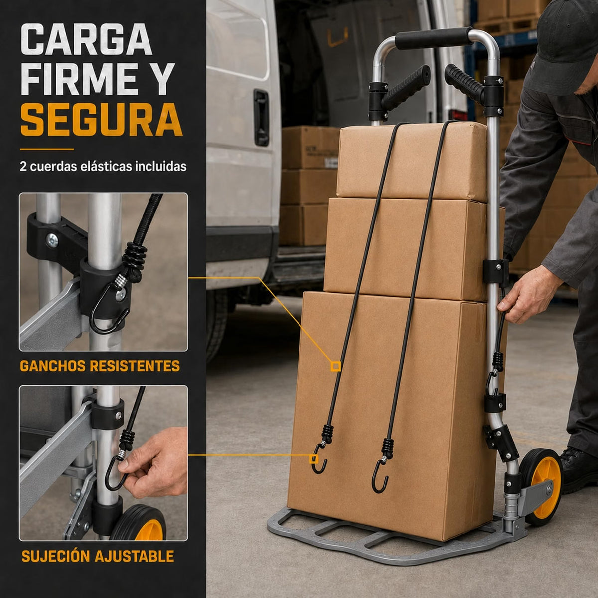 UZIRO Carretilla Plegable con Ruedas de Aluminio, con Mango Telescópico y Soporte Extra, Capacidad de 150 Kg, Plataforma Abatible y 2 Ruedas, Carretilla de Mano Plegable, Carro Transporte Plegable