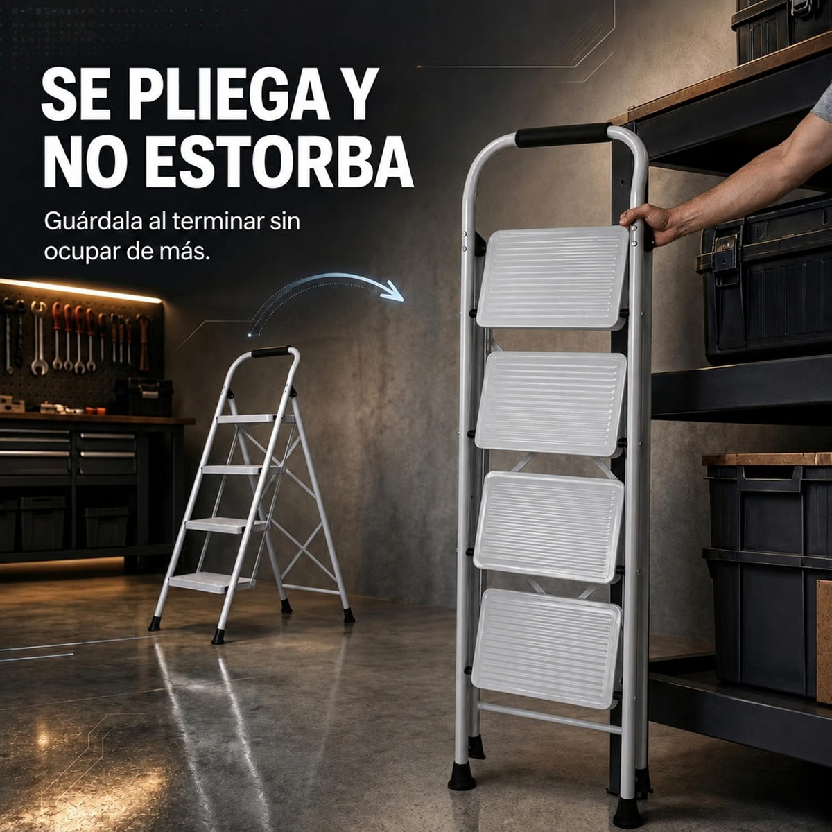 UZIRO Escalera 4 Peldaños Plegable, Escalones y Patas Antideslizantes de Acero al Carbono, con Mango Acolchado y Estructura Reforzada, Escalera Plegable 4 Peldaños, Escaleras Plegables