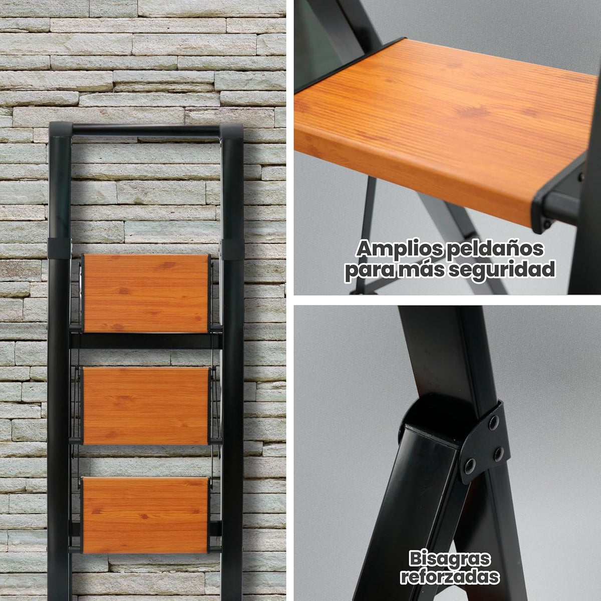 UZIRO Escalera liviana plegable de aluminio, 3 peldaños anchos antideslizantes
