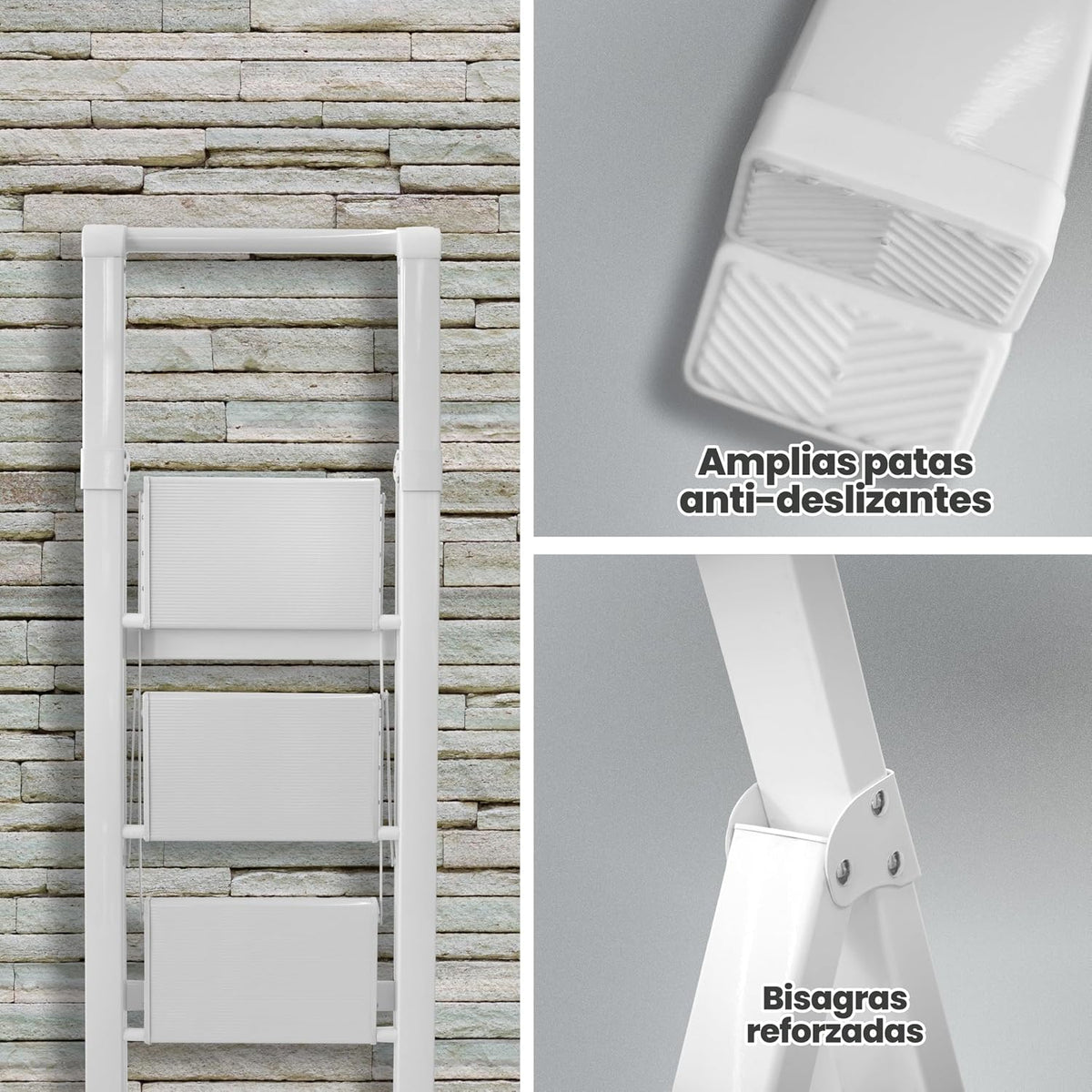 UZIRO Escalera plegable de aluminio 3 peldaños amplios antideslizantes, ligera y compacta
