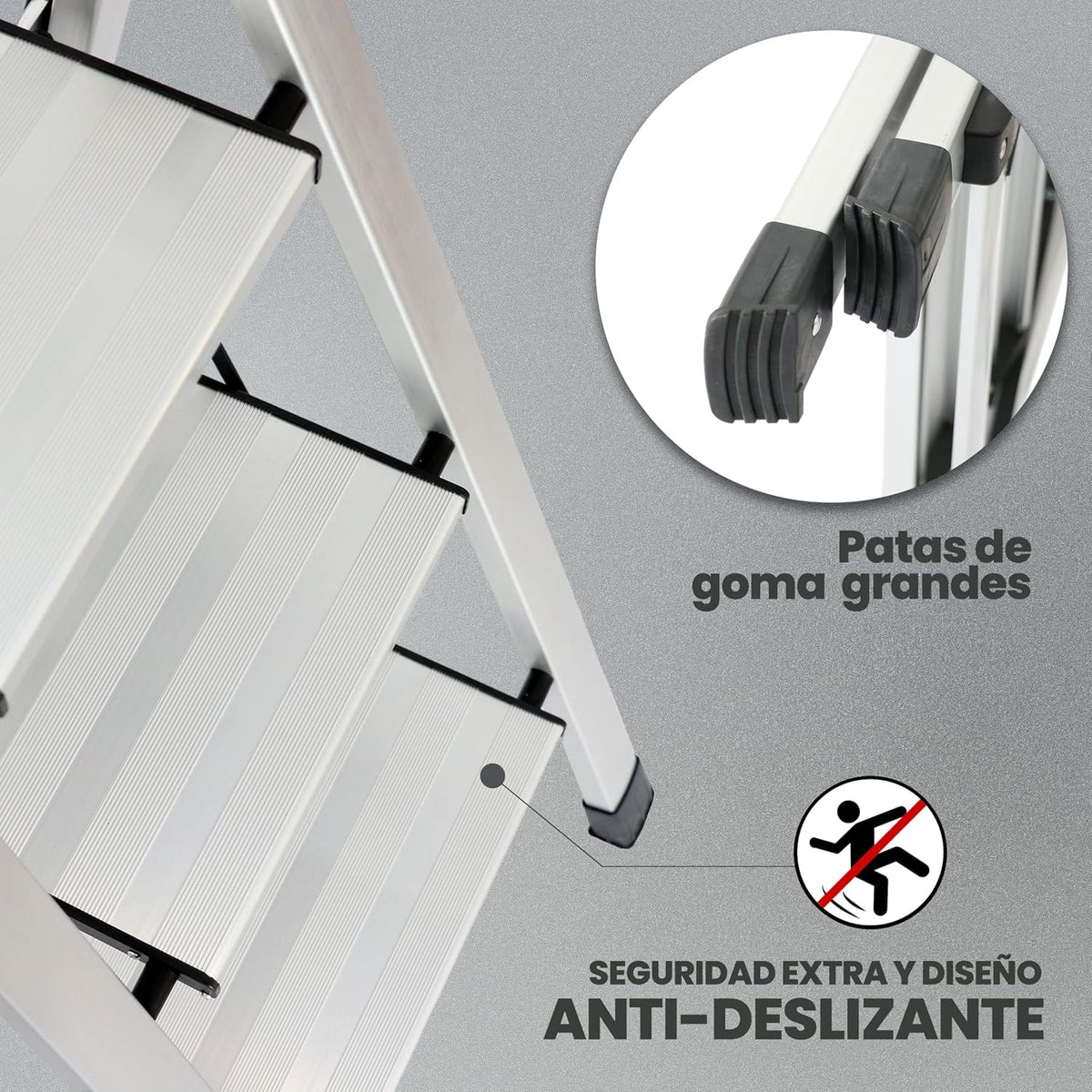 UZIRO Escalera Plegable 3 Peldaños, Escaleras Plegables de Aluminio Liviana, Porta Herramientas, Peldaños Anchos Antideslizantes, Scada para Trabajo, Compacta, Fácil de Utilizar (4 Peldaños)