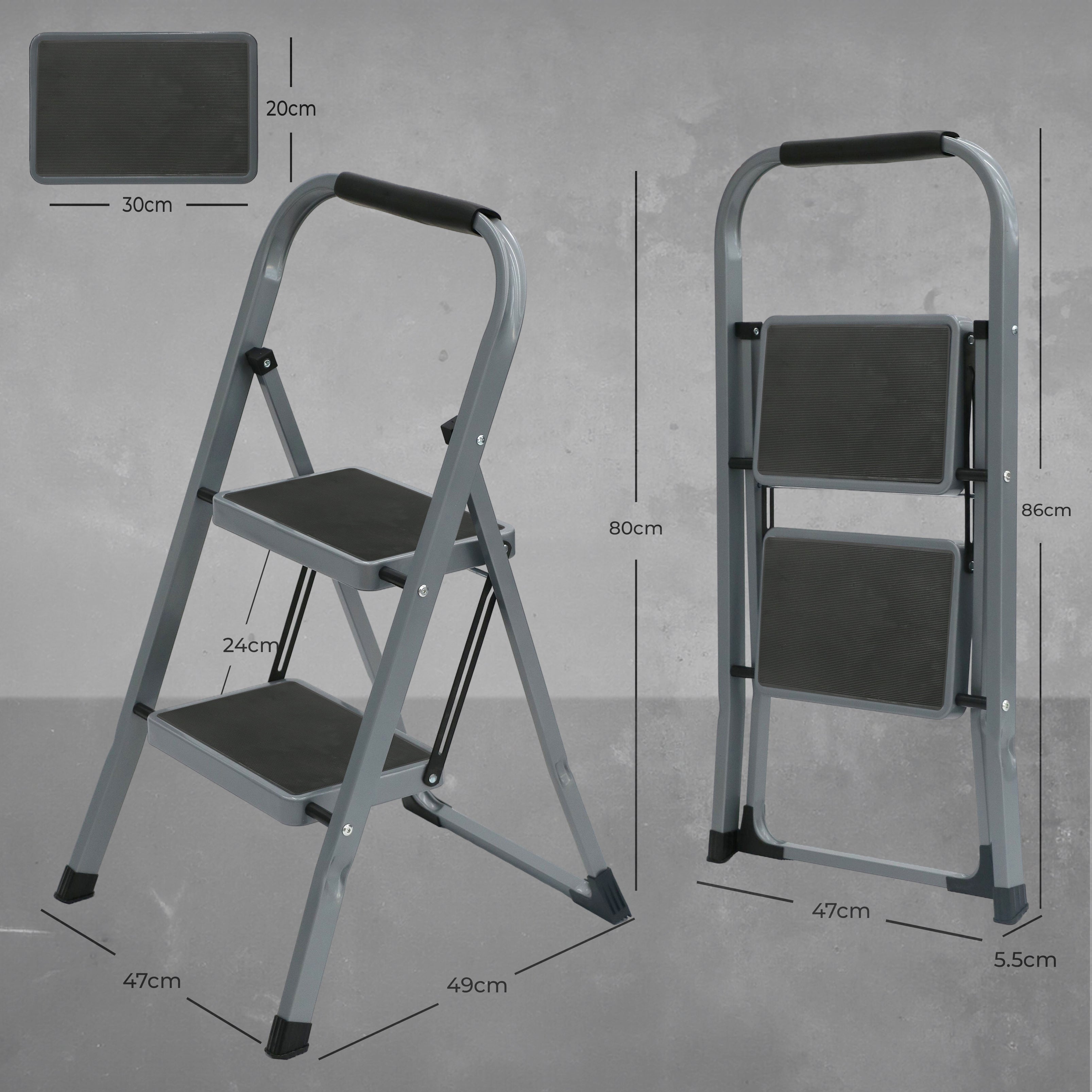Escalera 2 Peldaños Plegable Alumini0-Acero color Gris Plata