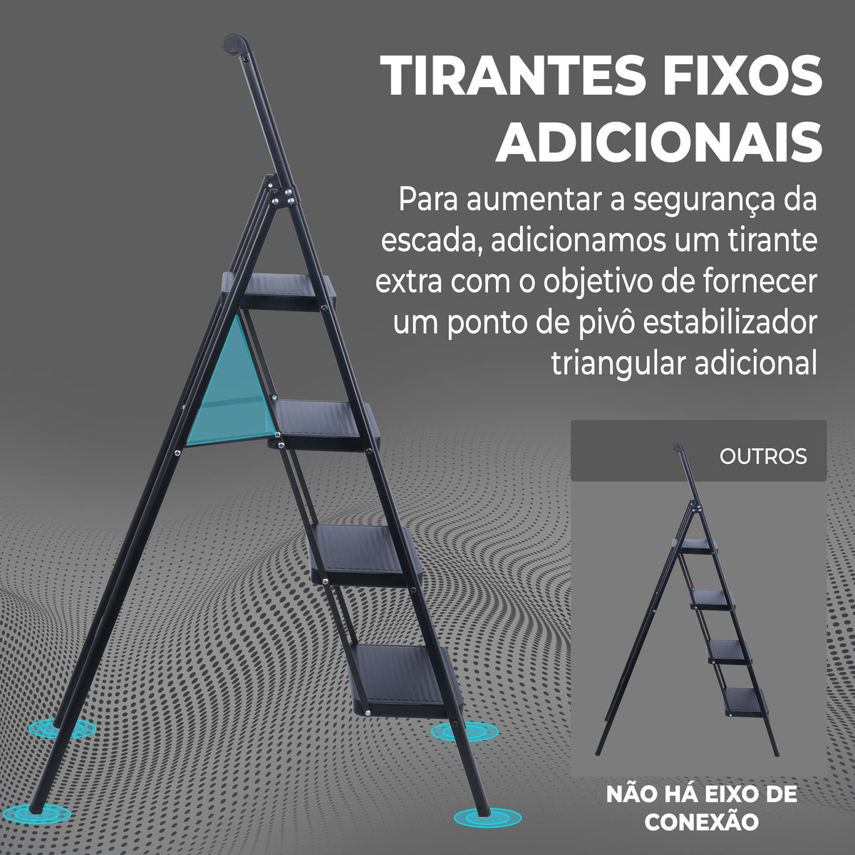 UZIRO Escalera plegable de acero negra, 4 peldaños anchos antideslizantes