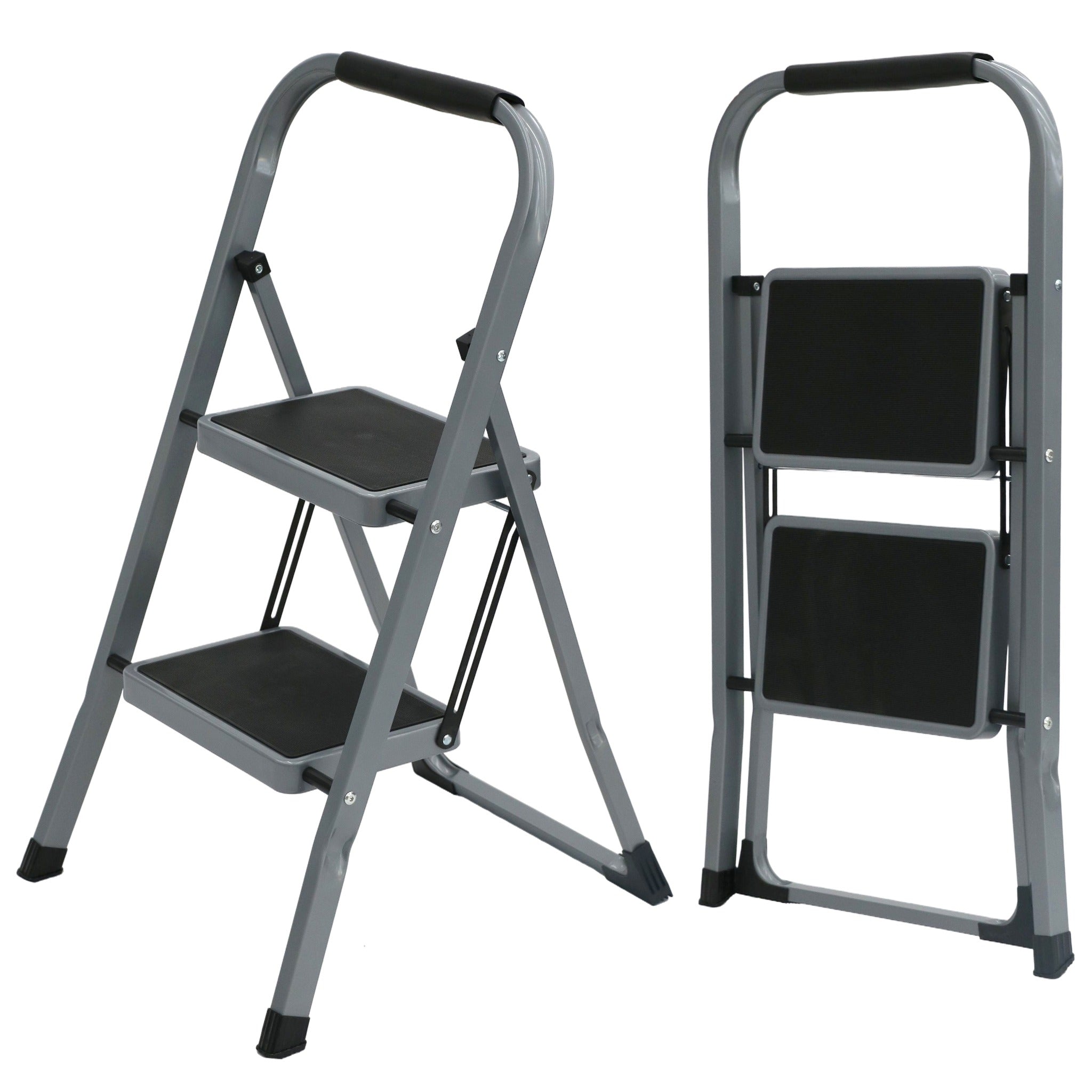 Escalera 2 Peldaños Plegable Alumini0-Acero color Gris Plata