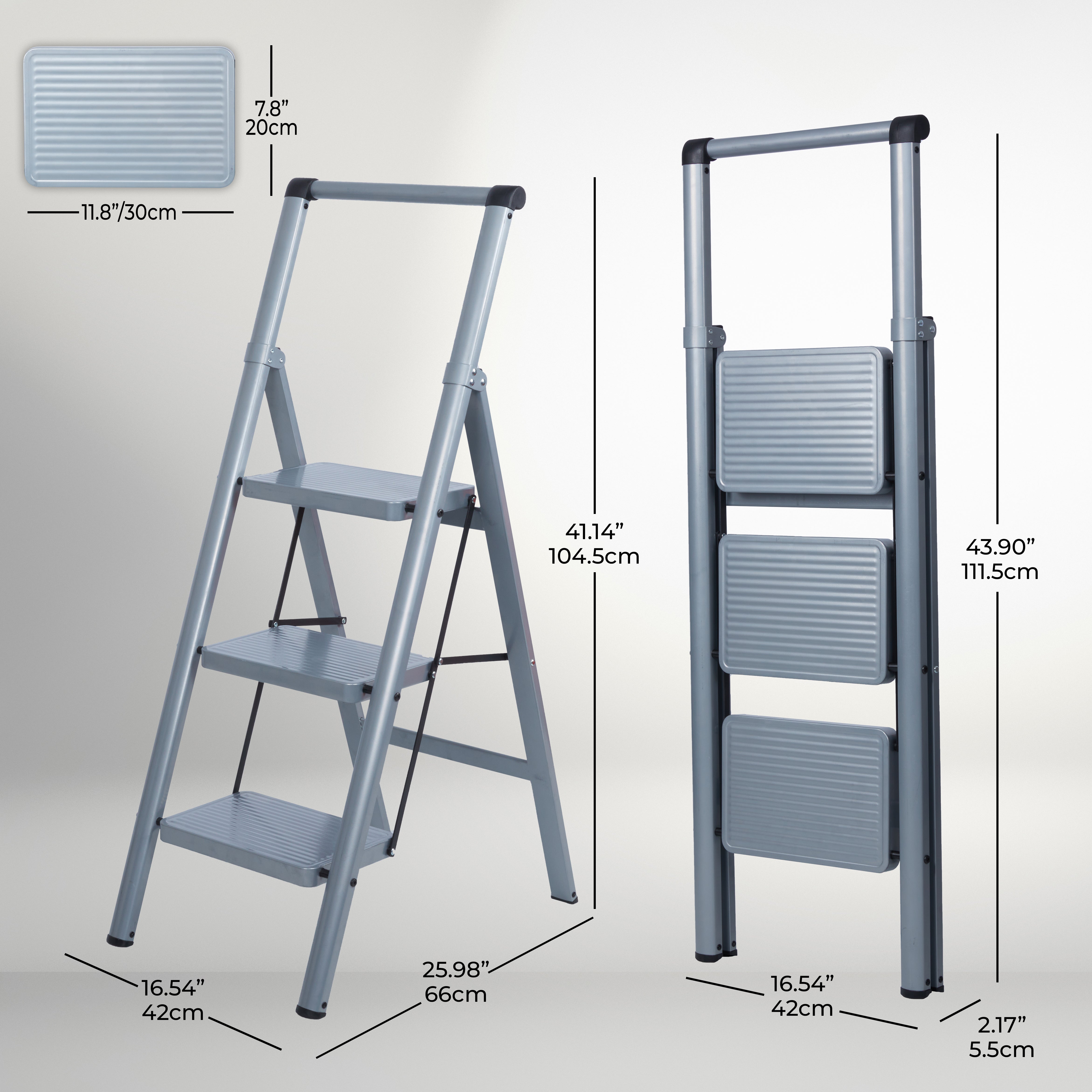 Escalera  Plegable 3 Peldaños  Gris