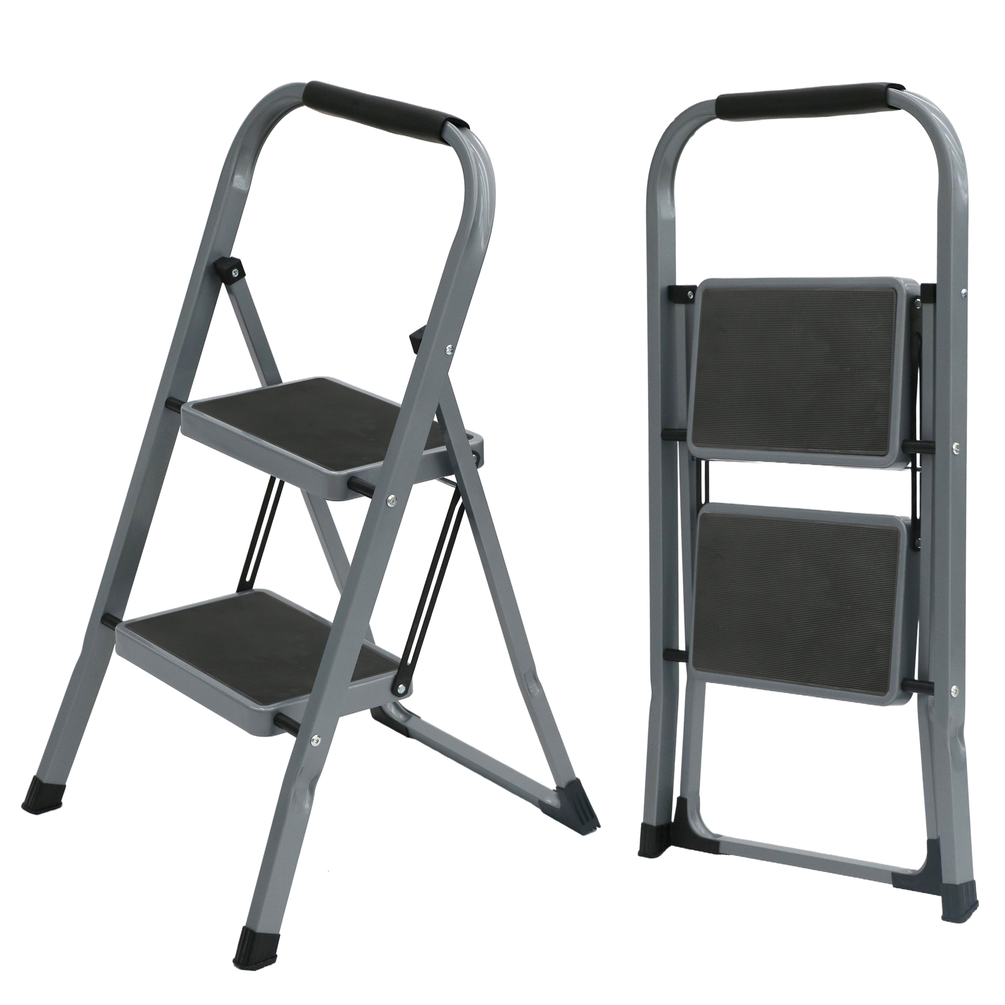 Escalera 2 Peldaños Plegable Alumini0-Acero color Gris Plata