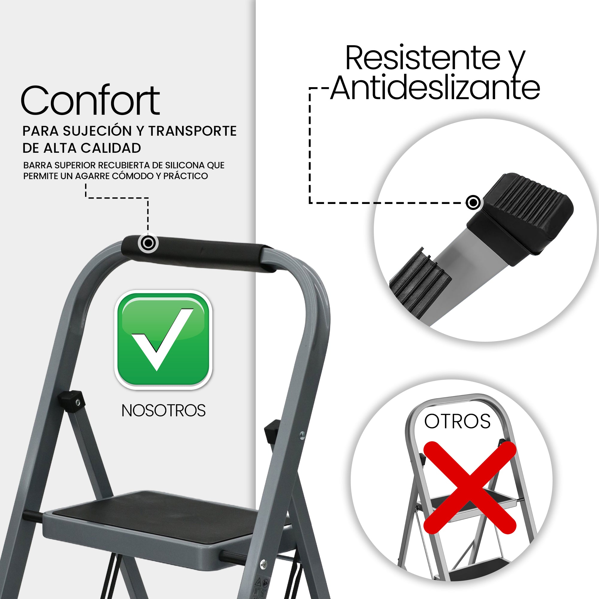 UZIRO Escalera Plegable 4 Peldaños -Estructura de Acero y Peldaño Antideslizante - Asa Superior de Goma - Escaleras Plegables Domésticas - Step Ladder para Hogar