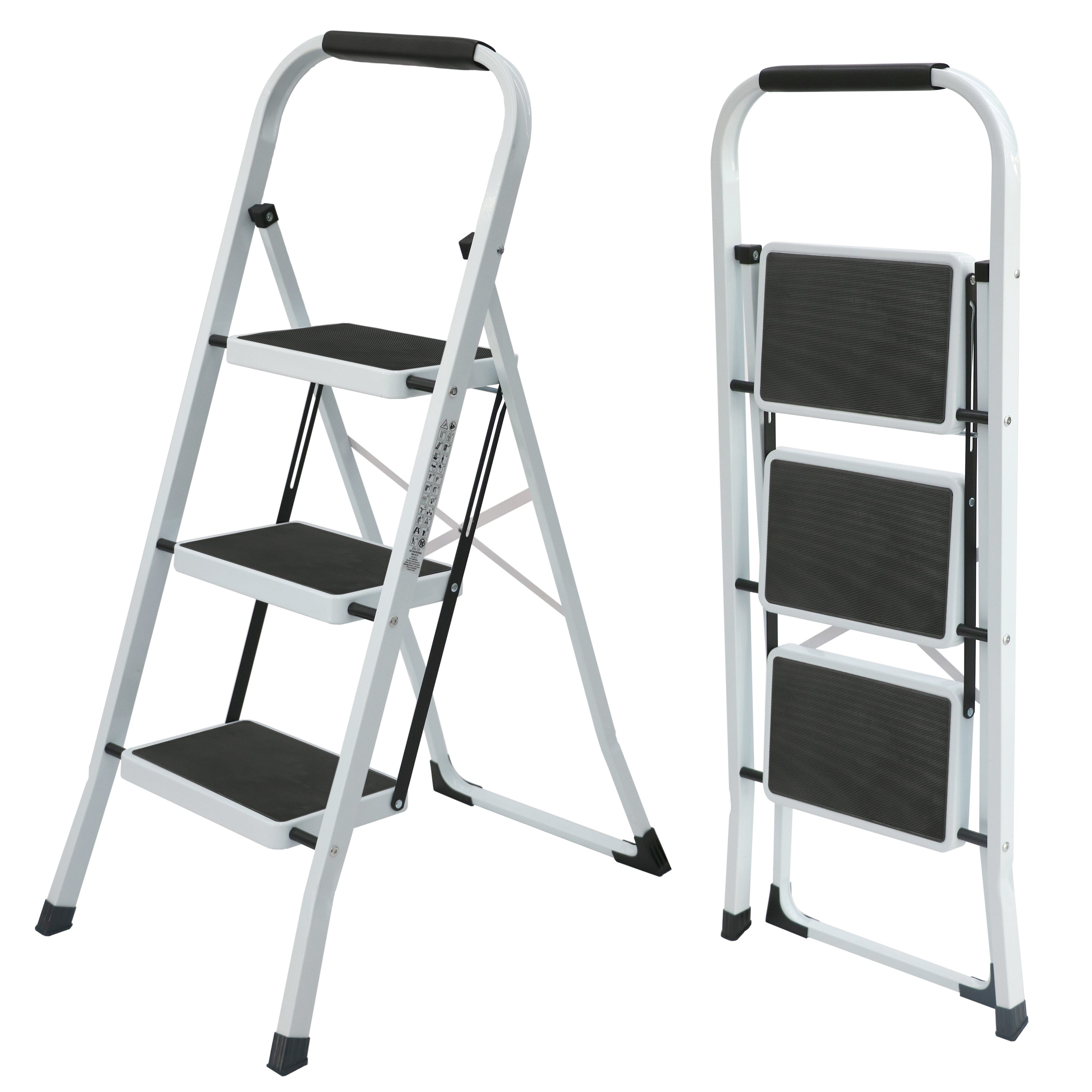 UZIRO Escalera Plegable 3 Peldaños -Estructura de Acero y Peldaño Antideslizante - Asa Superior de Goma - Escaleras Plegables Domésticas - Step Ladder para Hogar