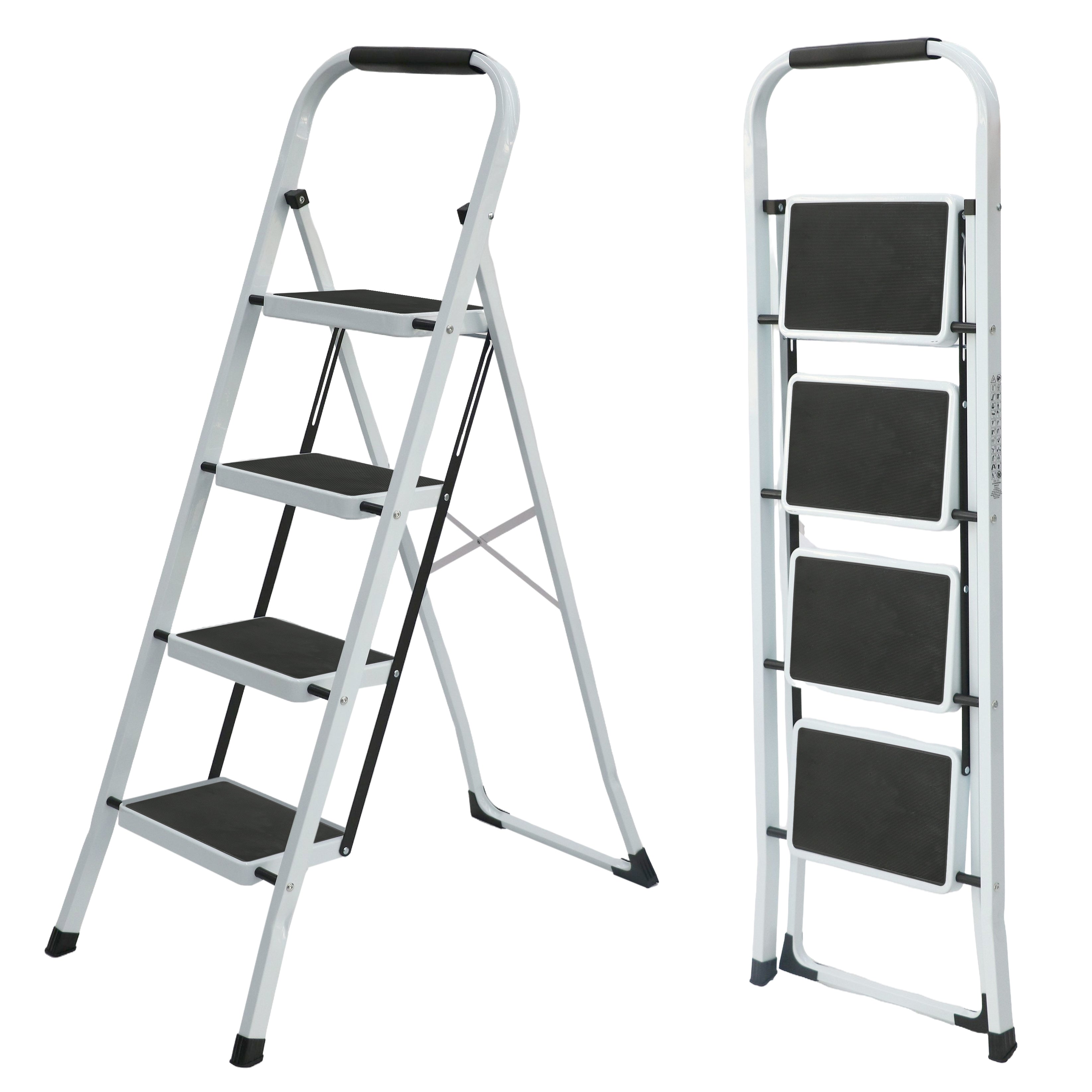 UZIRO Escalera Plegable 4 Peldaños -Estructura de Acero y Peldaño Antideslizante - Asa Superior de Goma - Escaleras Plegables Domésticas - Step Ladder para Hogar