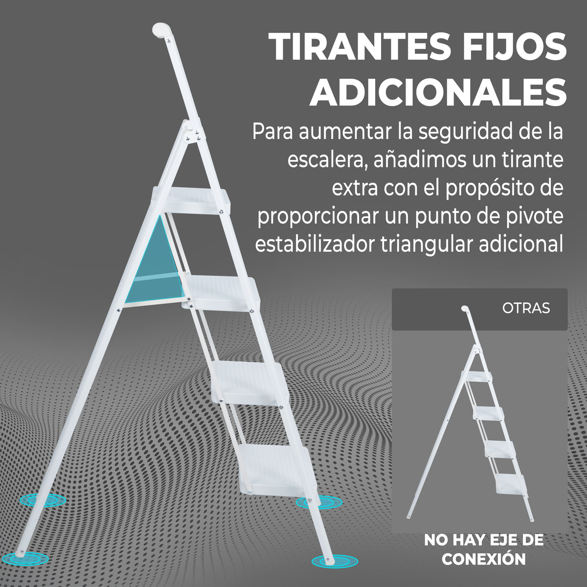 Escalera de aluminio blanca de 5 peldaños anchos