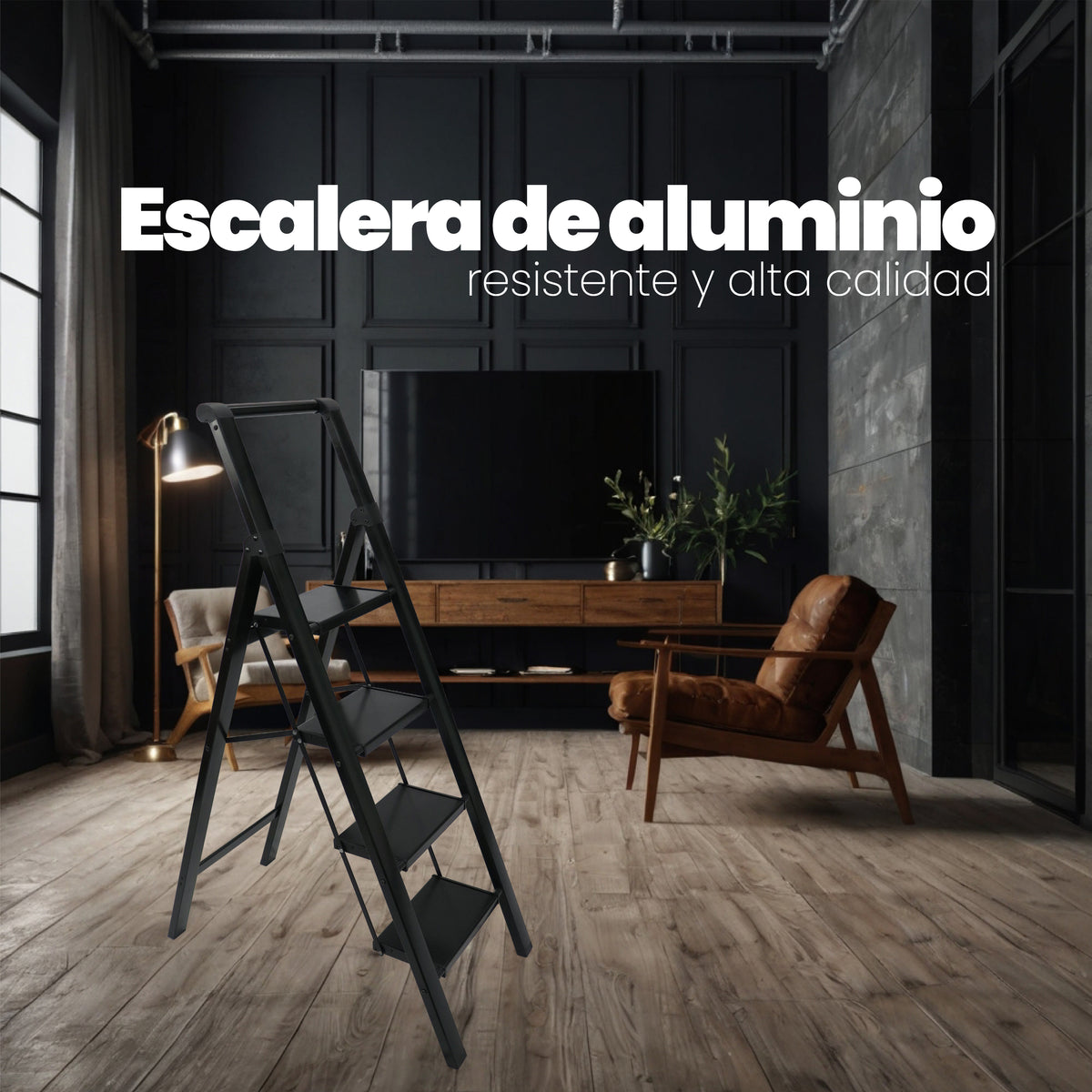 UZIRO Escalera liviana plegable de aluminio, 4 peldaños anchos antideslizantes