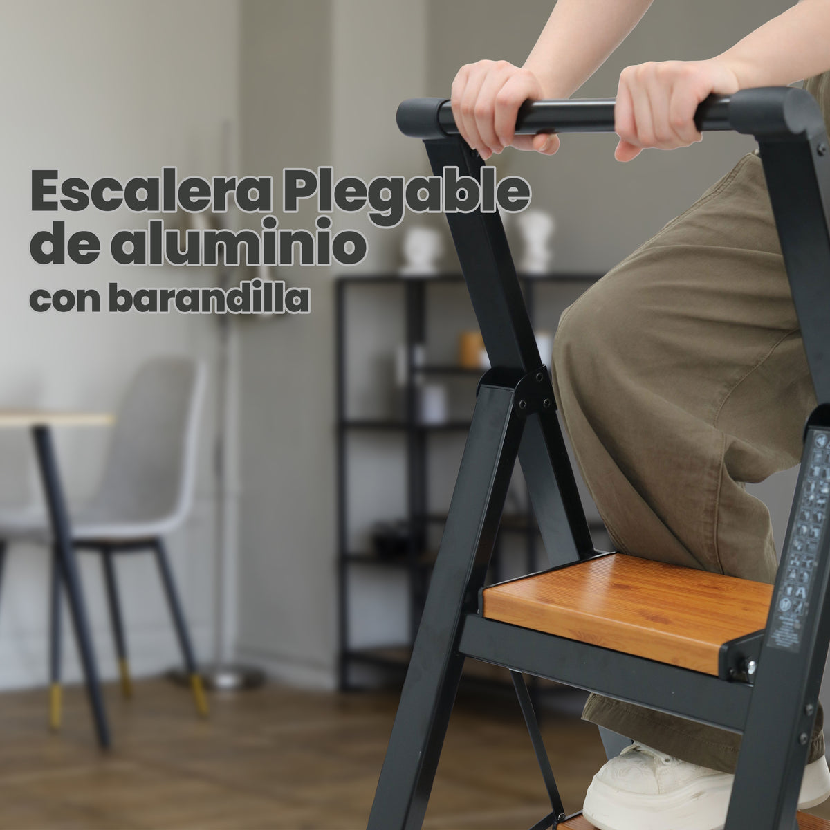 UZIRO Escalera liviana plegable de aluminio, 4 peldaños anchos antideslizantes
