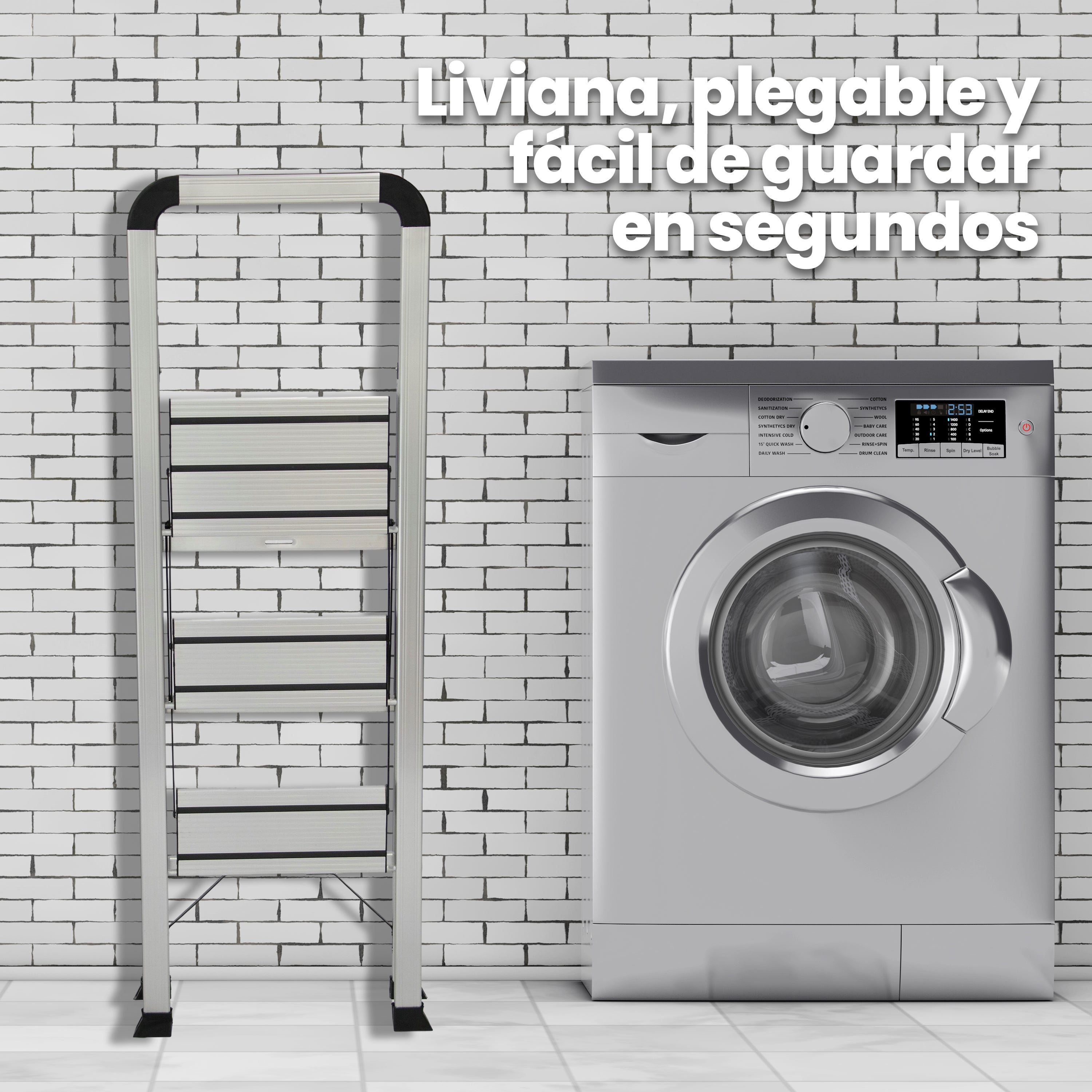 Escalera de Aluminio 3 Peldaños Anchos Antideslizantes