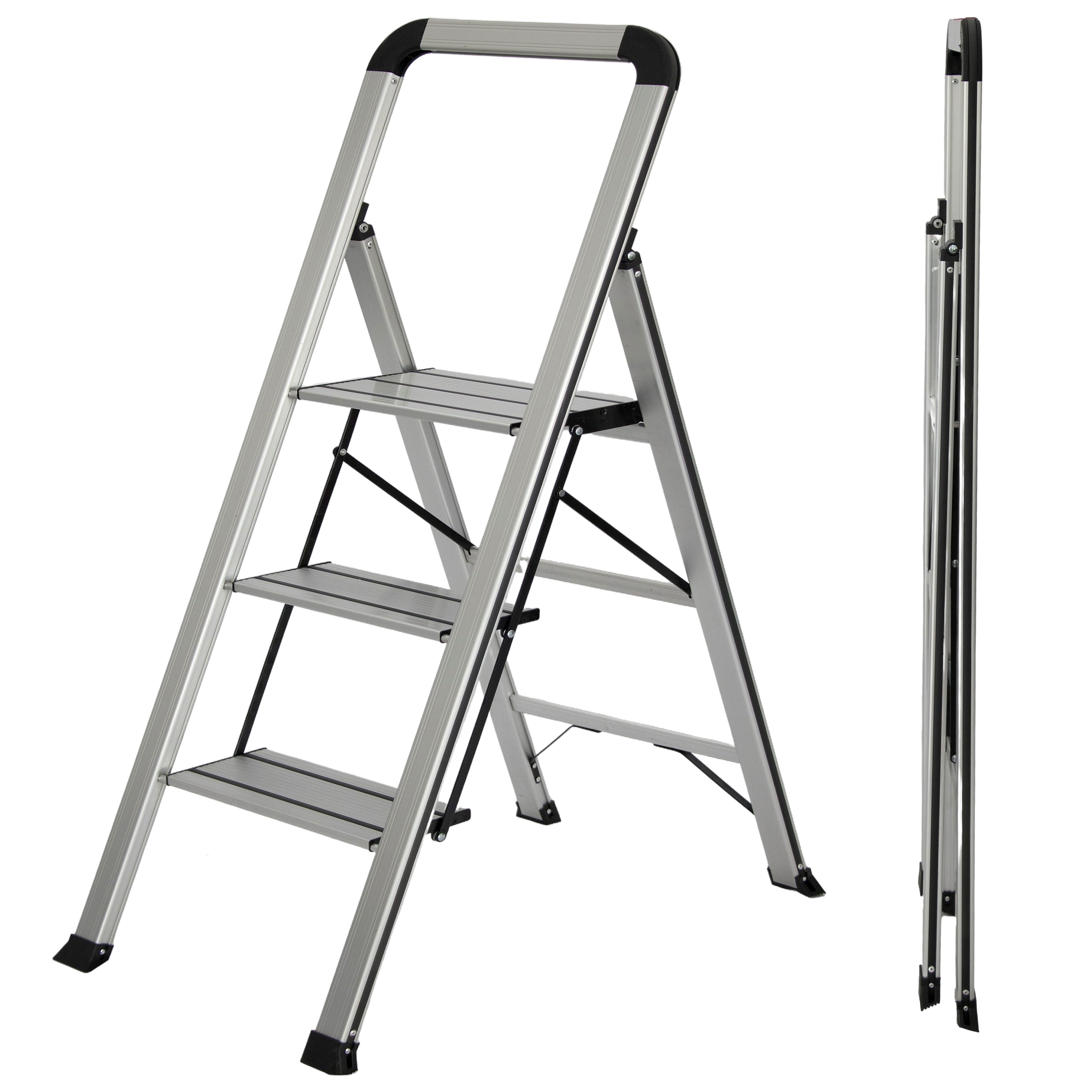 Escalera de Aluminio 3 Peldaños Anchos Antideslizantes