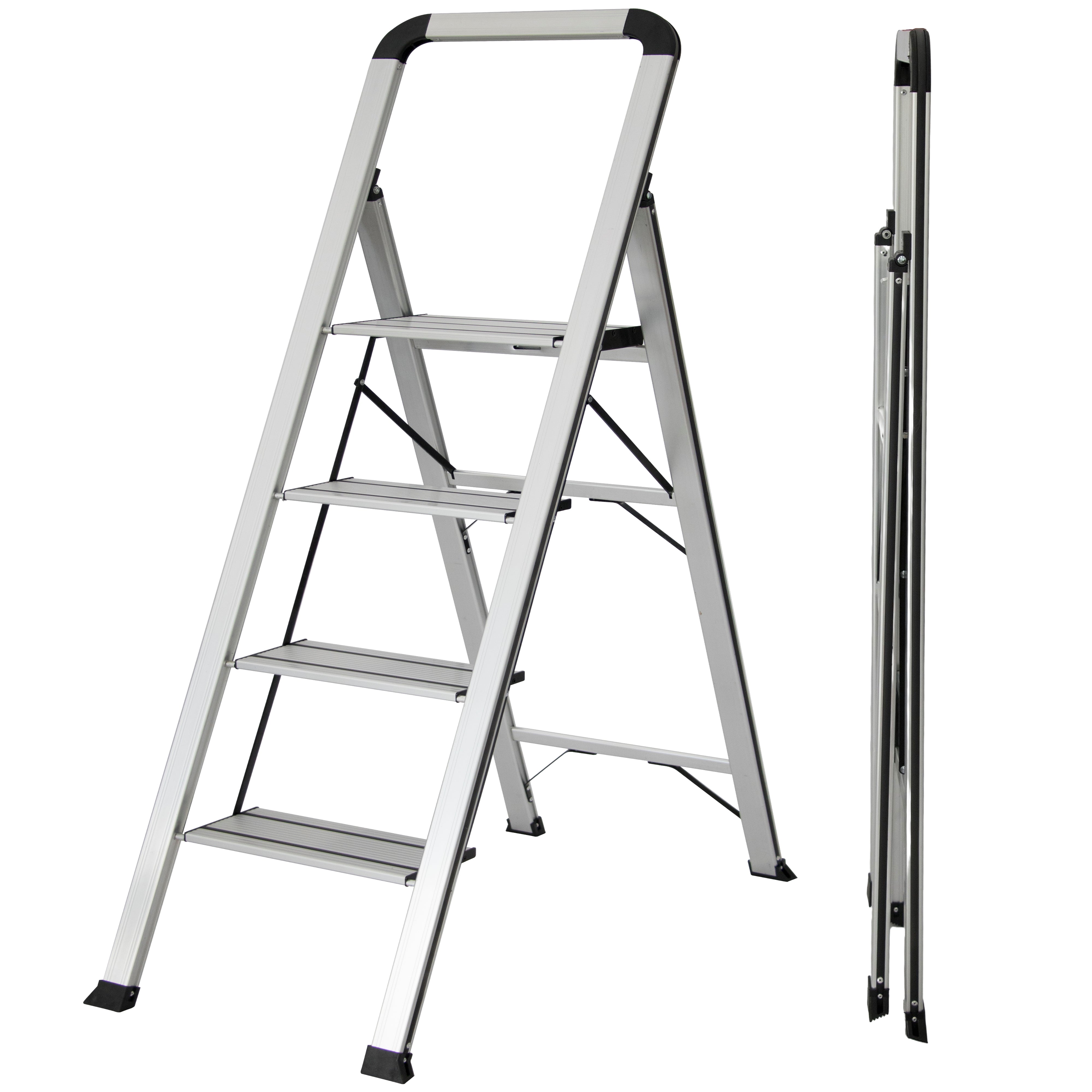 Escalera de Aluminio 4 Peldaños Anchos Antideslizantes