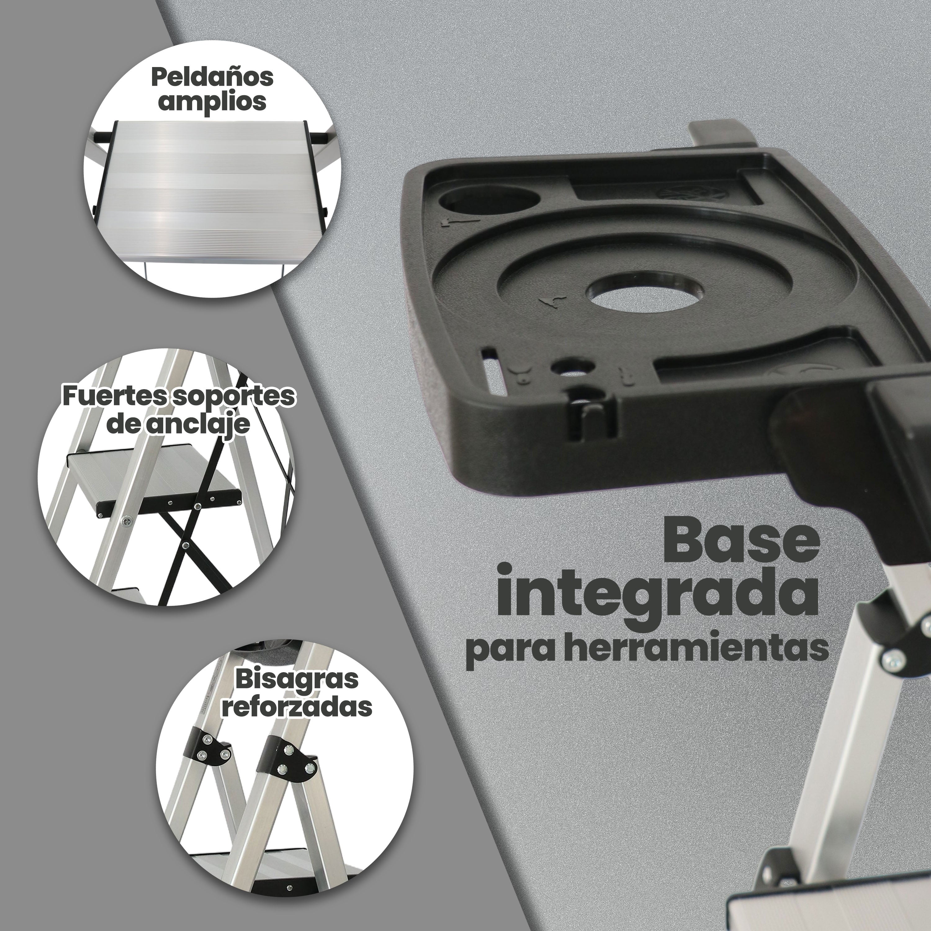 UZIRO Escalera Plegable 5 Peldaños, Escaleras Plegables de Aluminio Liviana, Porta Herramientas, Peldaños Anchos Antideslizantes, Scada para Trabajo, Compacta, Fácil de Utilizar