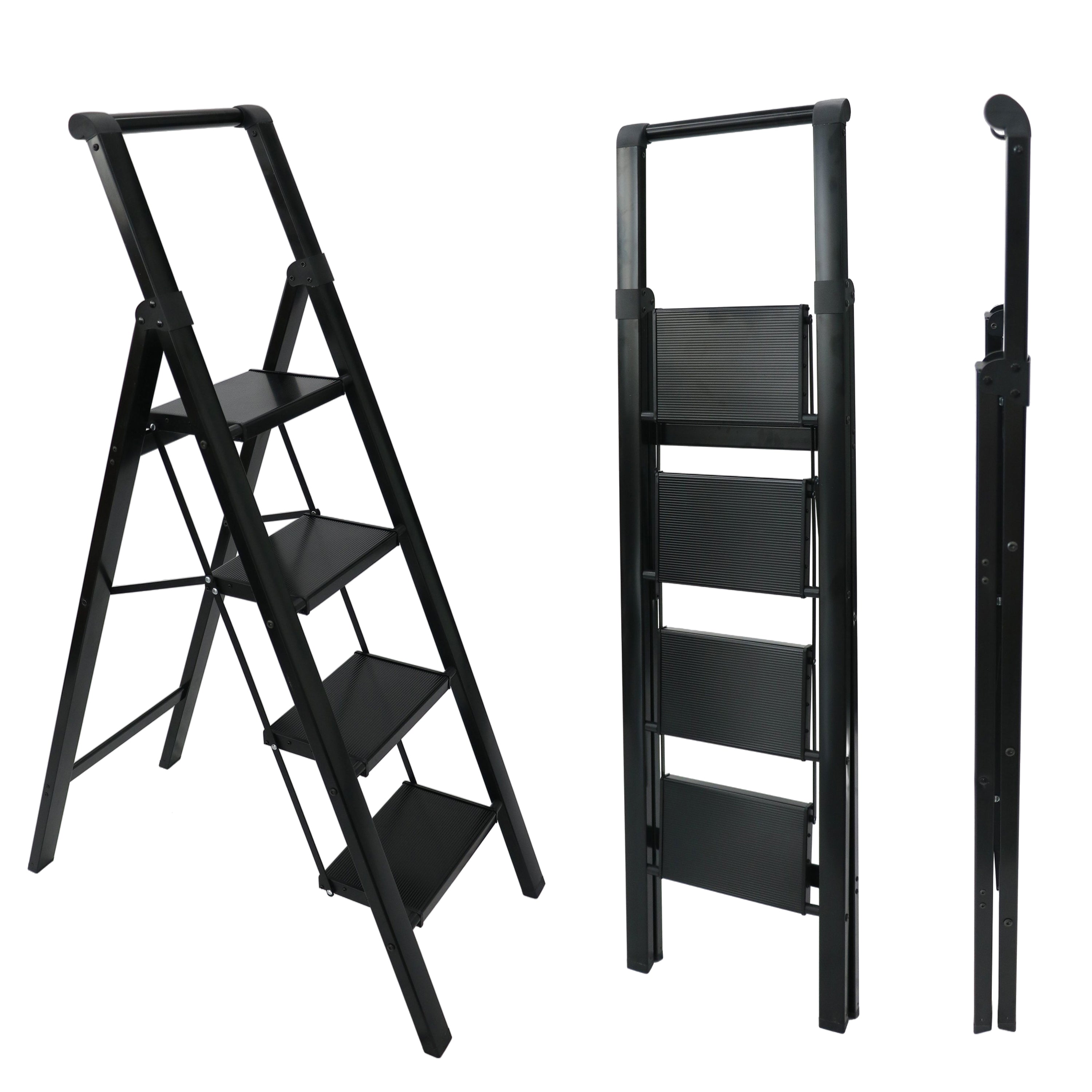 Escalera de Aluminio 4 Peldaños, Escalera Liviana Negra
