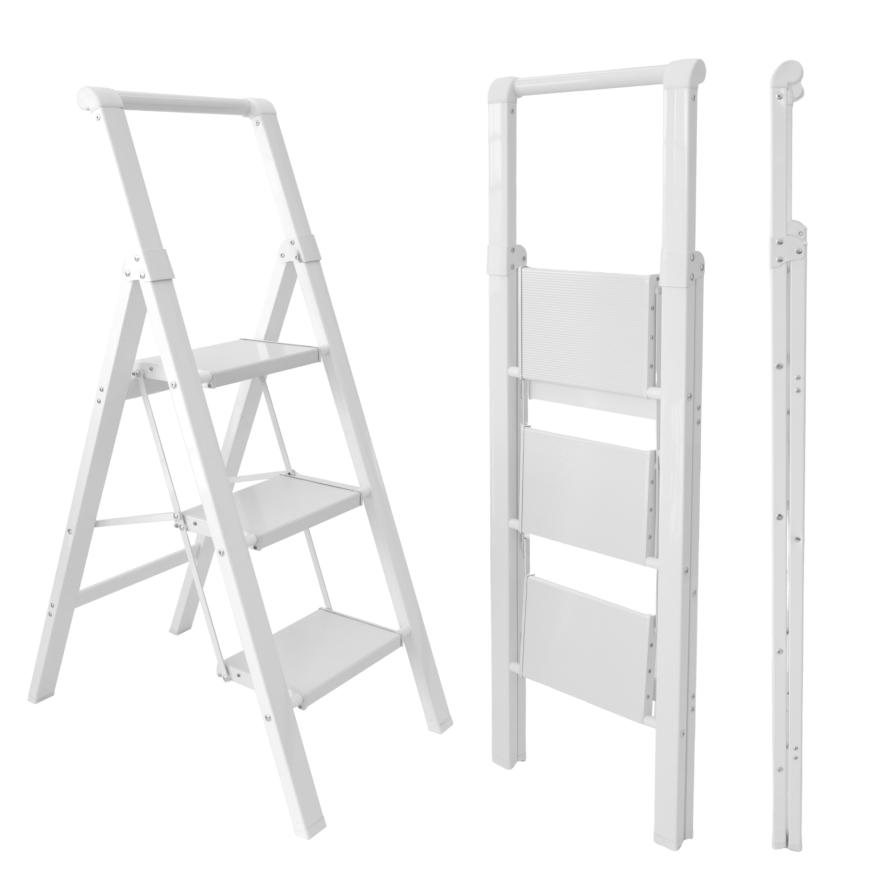 Escalera Aluminio Plegable 3 Peldaños Antideslizante de Aluminio color Blanca