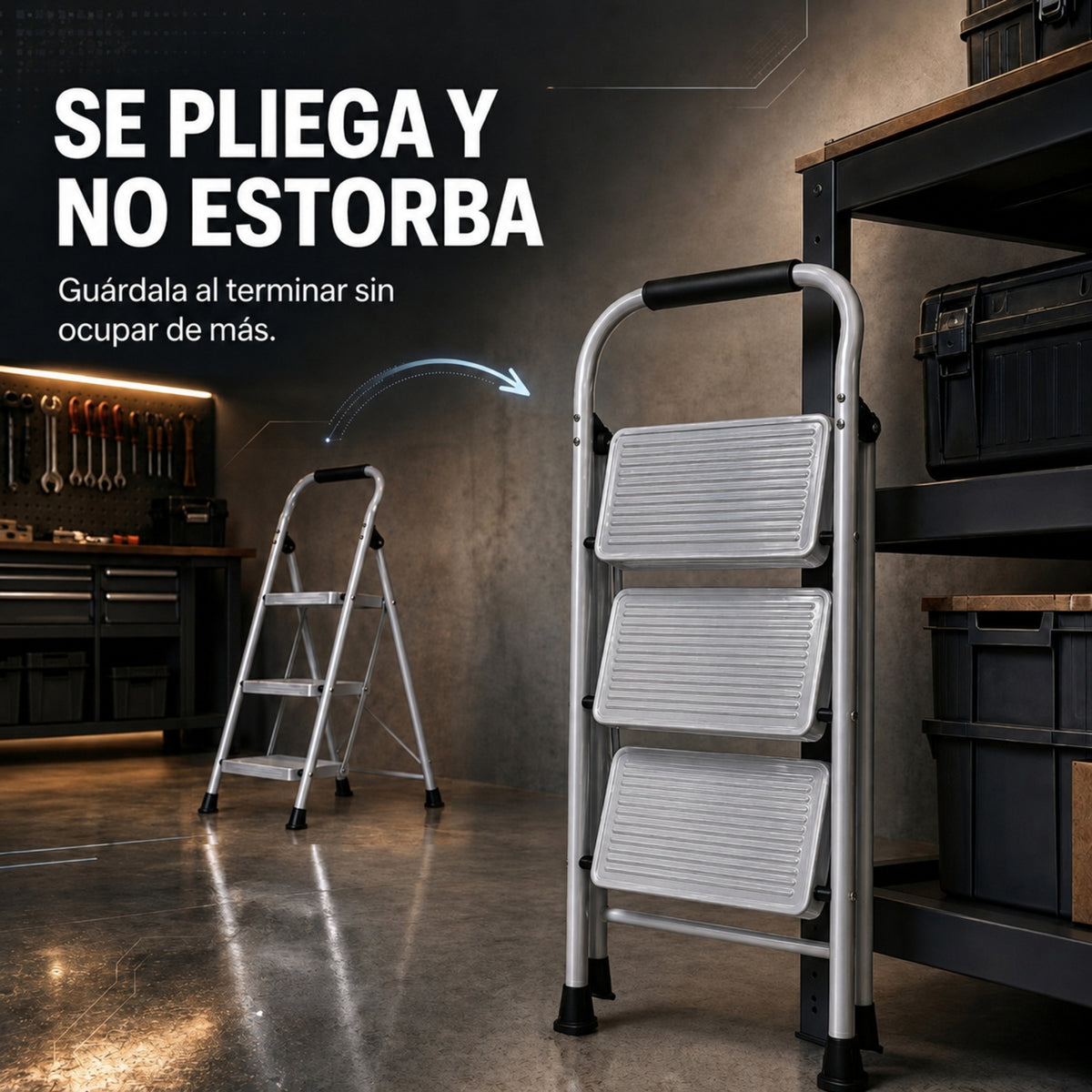 UZIRO Escalera 3 Peldaños Plegable, Escalones y Patas Antideslizantes de Acero al Carbono, con Mango Acolchado y Estructura Reforzada, Escalera Plegable 3 Peldaños, Escaleras Plegables