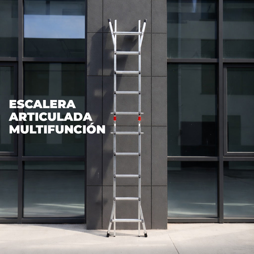 UZIRO Escalera Telescópica Plegable Articulada de Aluminio 4x5, Escaleras Multiposición Extensibles ,5,10 M, 5 Peldaños, Soporta hasta 150 KG, Plegable y Compacta.