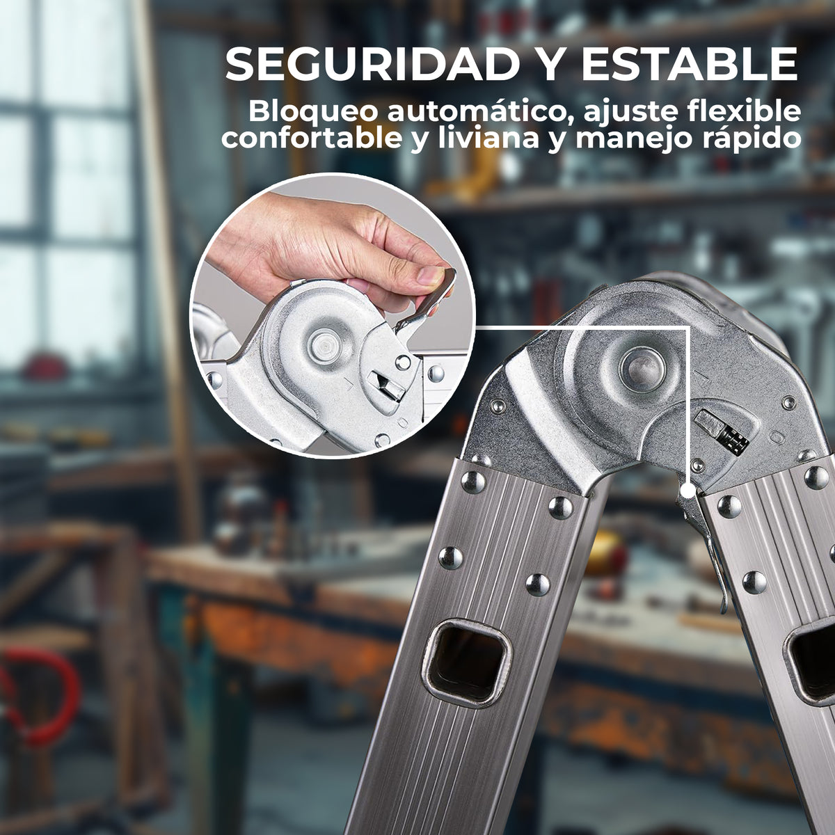UZIRO Escalera articulada de aluminio 4×4, 4,70 m y bloqueo automático
